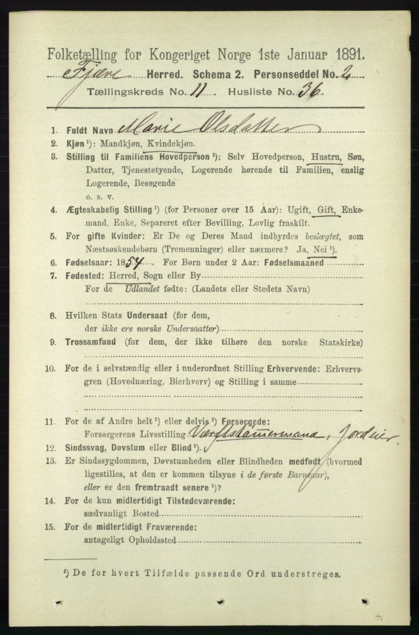 RA, 1891 census for 0923 Fjære, 1891, p. 5745