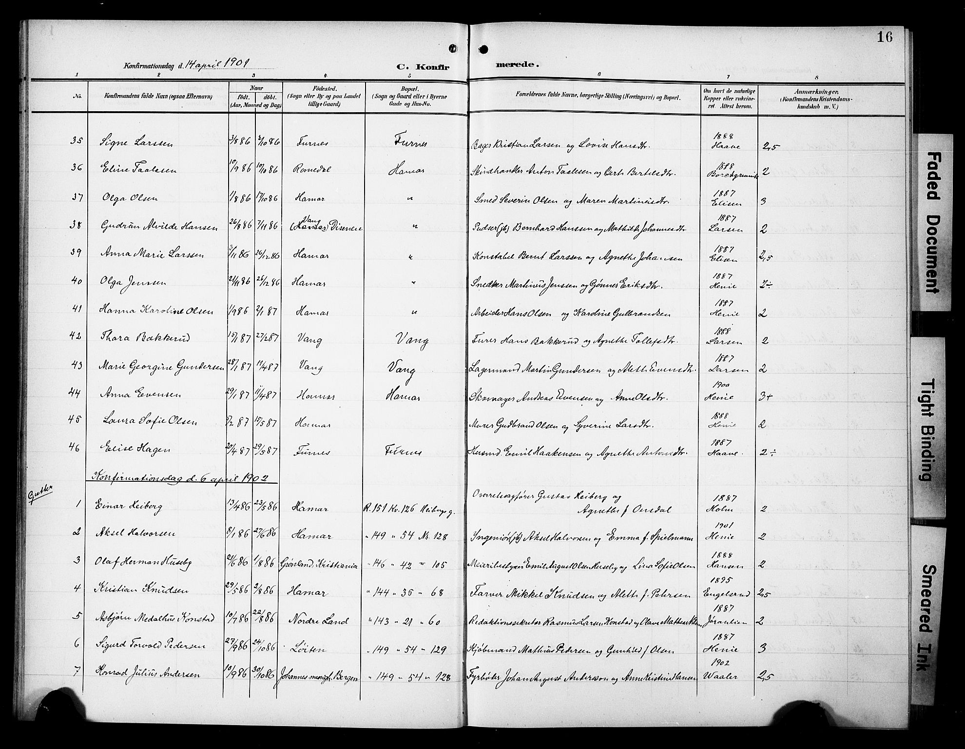 Hamar prestekontor, SAH/DOMPH-002/H/Ha/Hab/L0002: Parish register (copy) no. 2, 1899-1929, p. 16