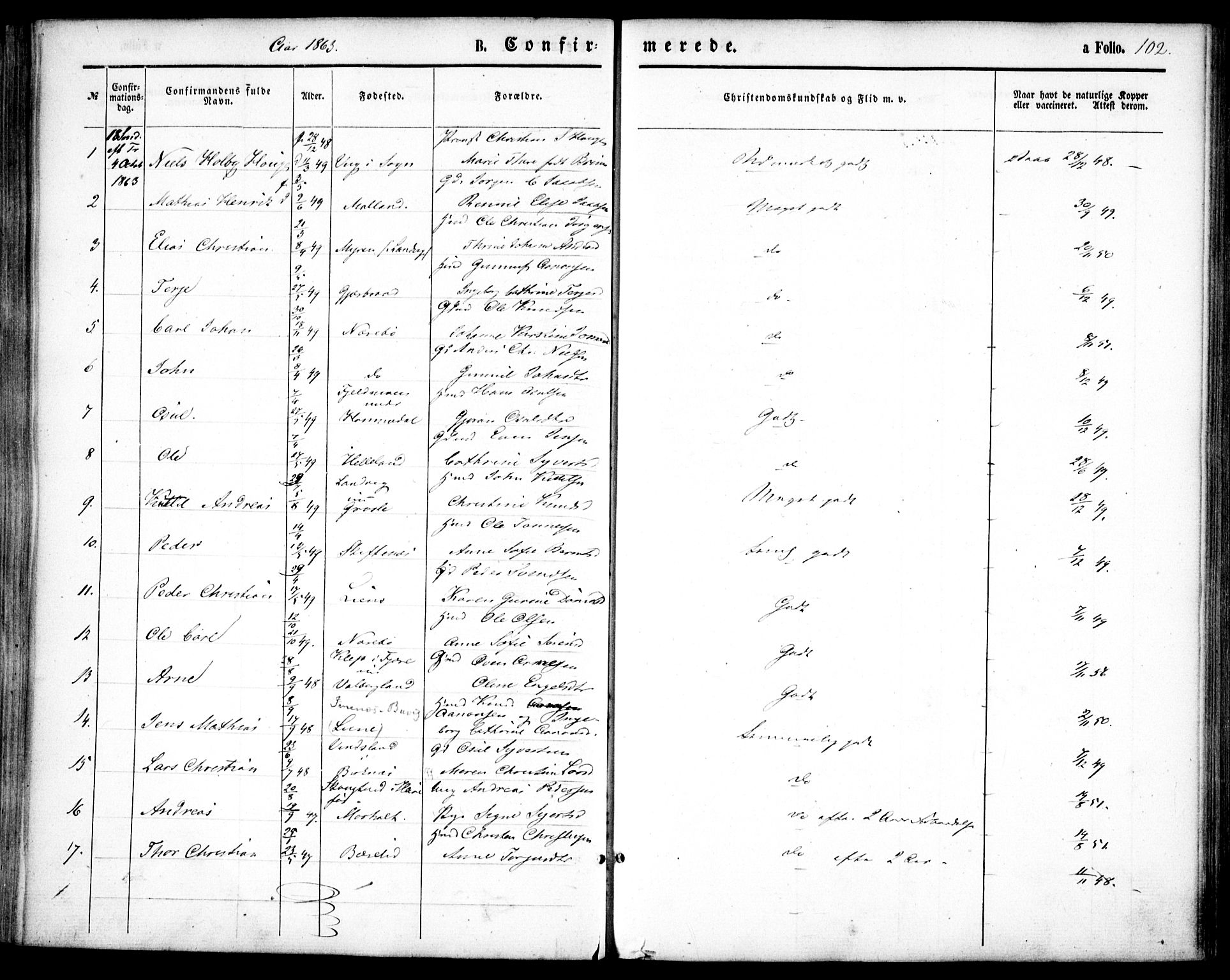 Hommedal sokneprestkontor, AV/SAK-1111-0023/F/Fa/Fab/L0005: Parish register (official) no. A 5, 1861-1877, p. 102