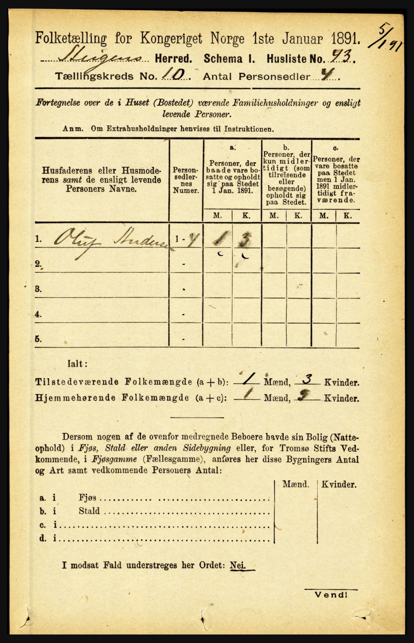 RA, 1891 census for 1848 Steigen, 1891, p. 3440