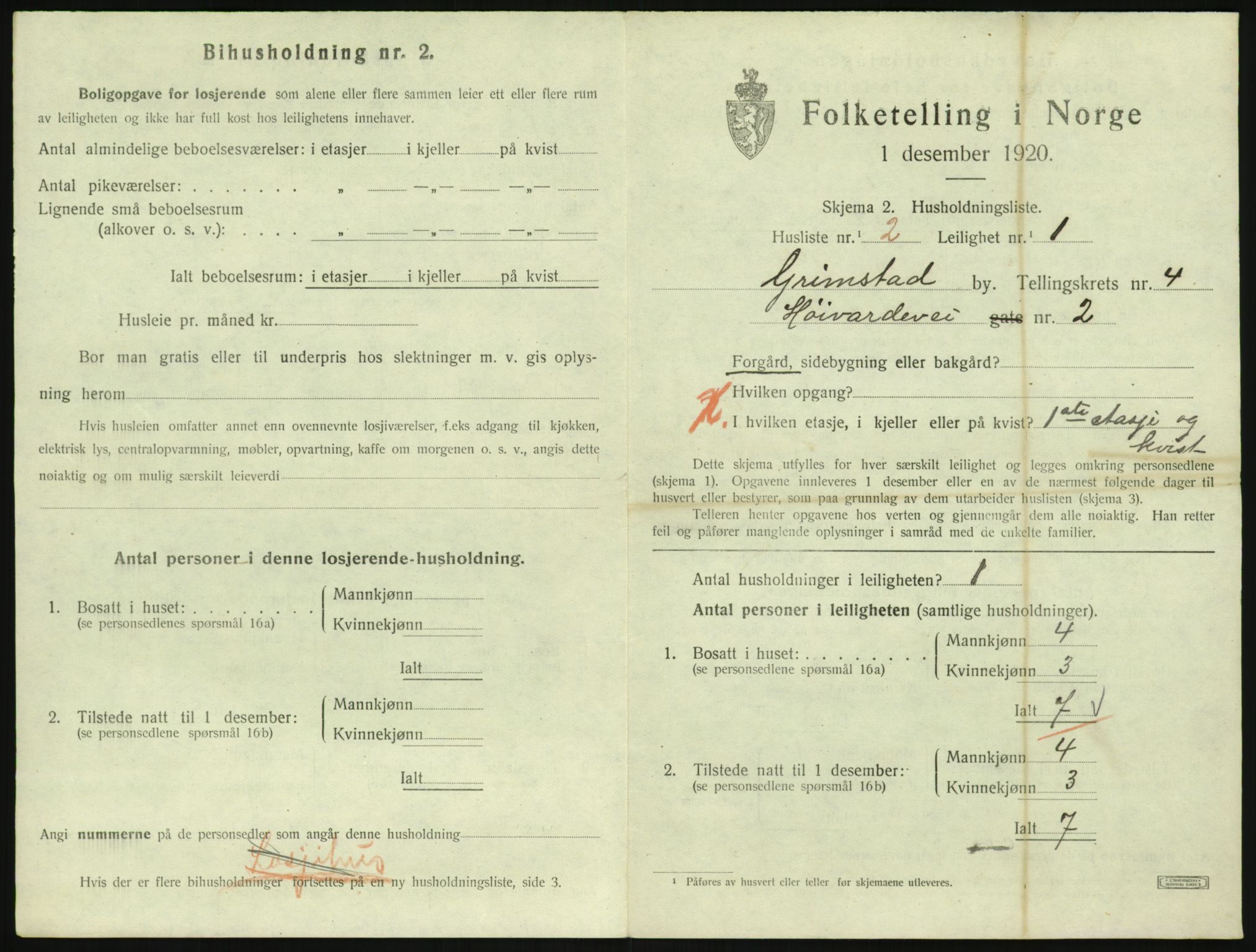 SAK, 1920 census for Grimstad, 1920, p. 1821