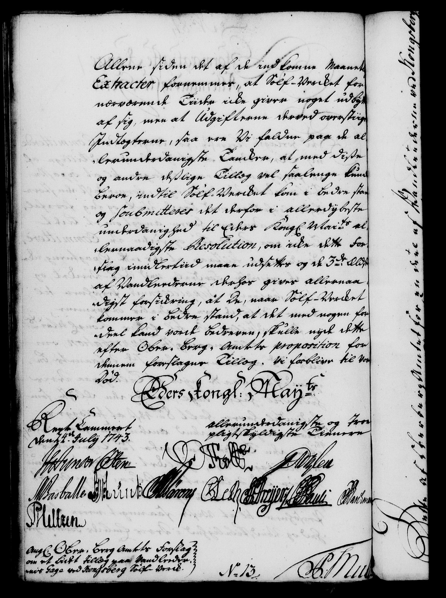 Rentekammeret, Kammerkanselliet, RA/EA-3111/G/Gf/Gfa/L0026: Norsk relasjons- og resolusjonsprotokoll (merket RK 52.26), 1743, p. 525