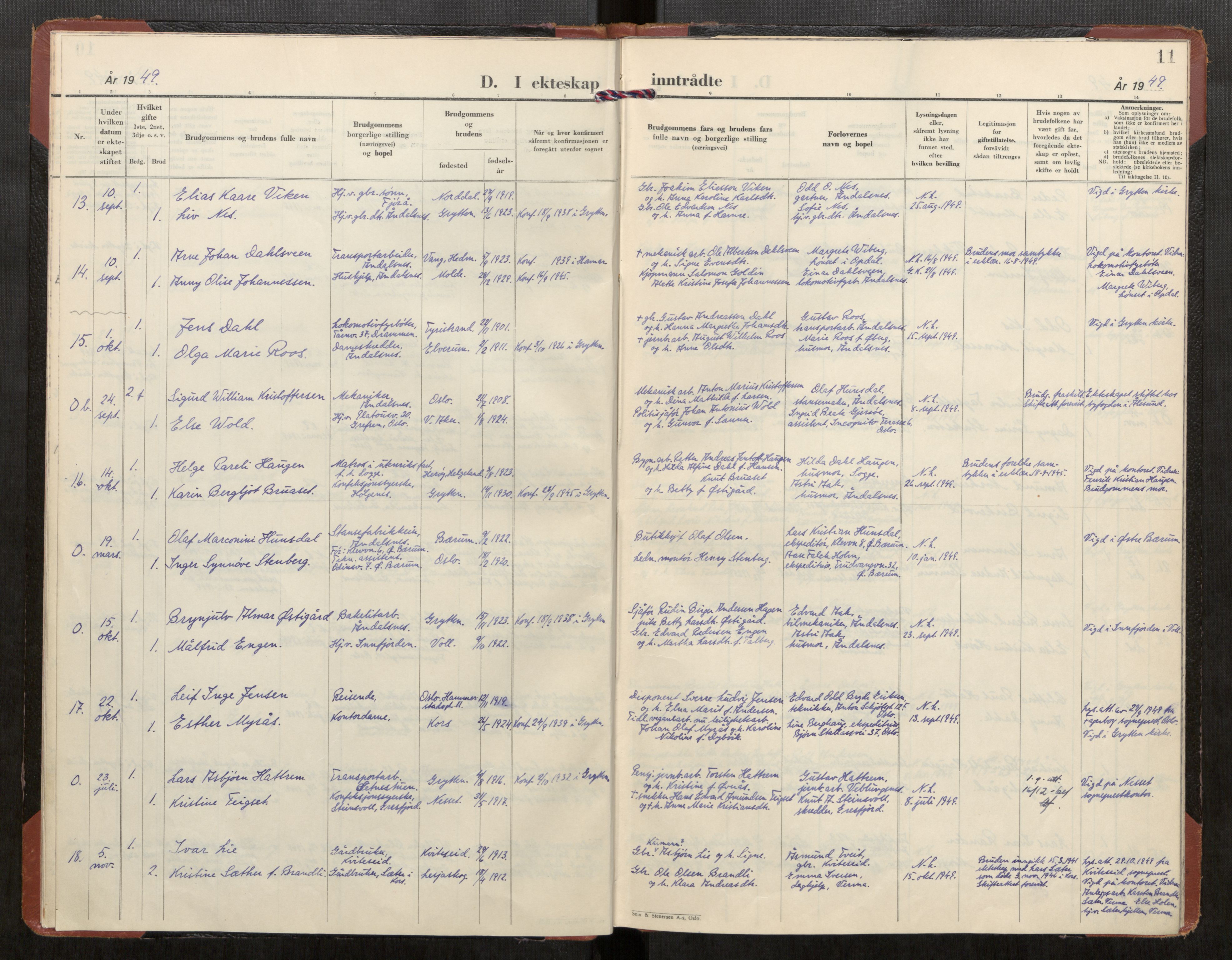 Ministerialprotokoller, klokkerbøker og fødselsregistre - Møre og Romsdal, AV/SAT-A-1454/544/L0588: Parish register (official) no. 544A13, 1947-1957, p. 11