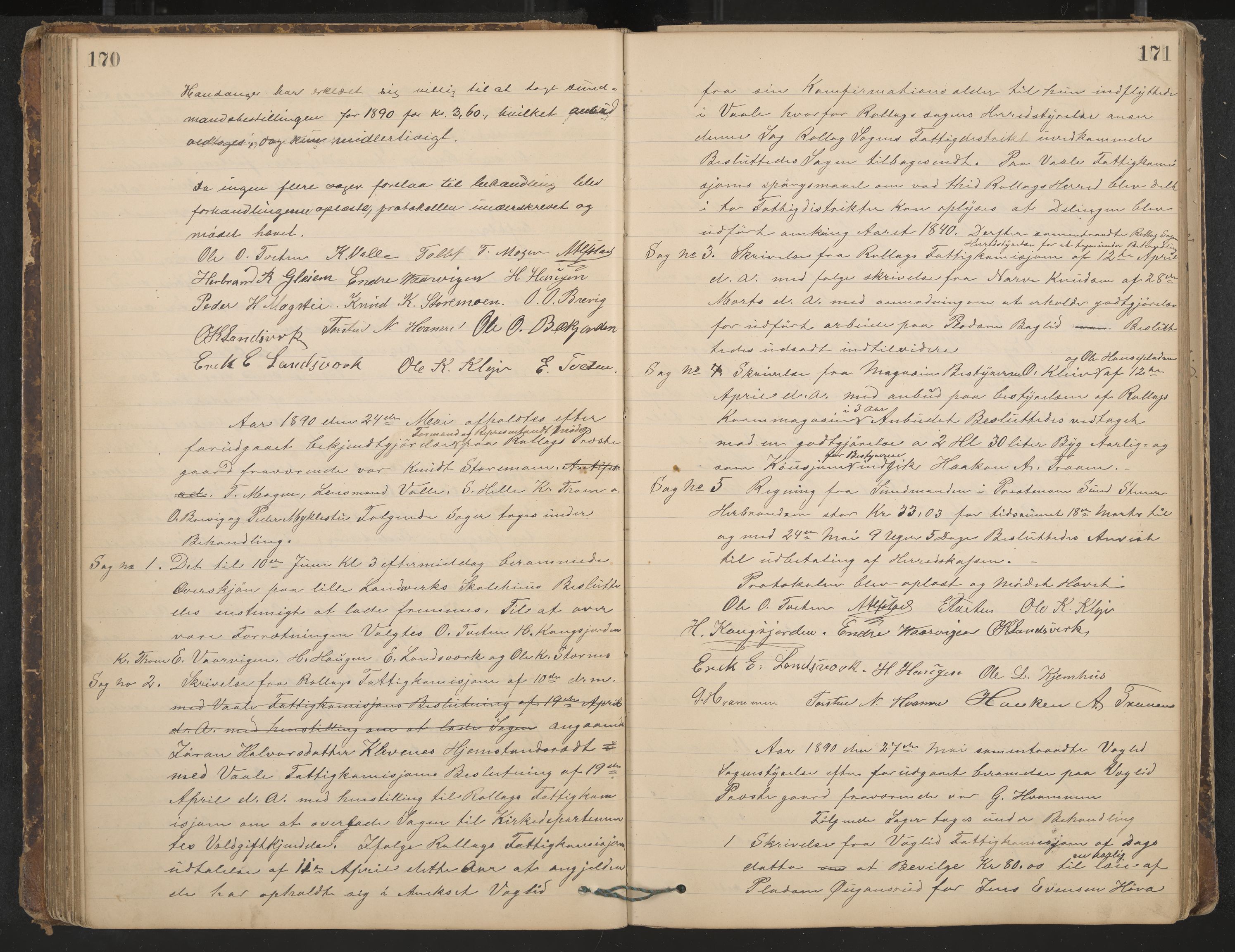 Rollag formannskap og sentraladministrasjon, IKAK/0632021-2/A/Aa/L0003: Møtebok, 1884-1897, p. 170-171