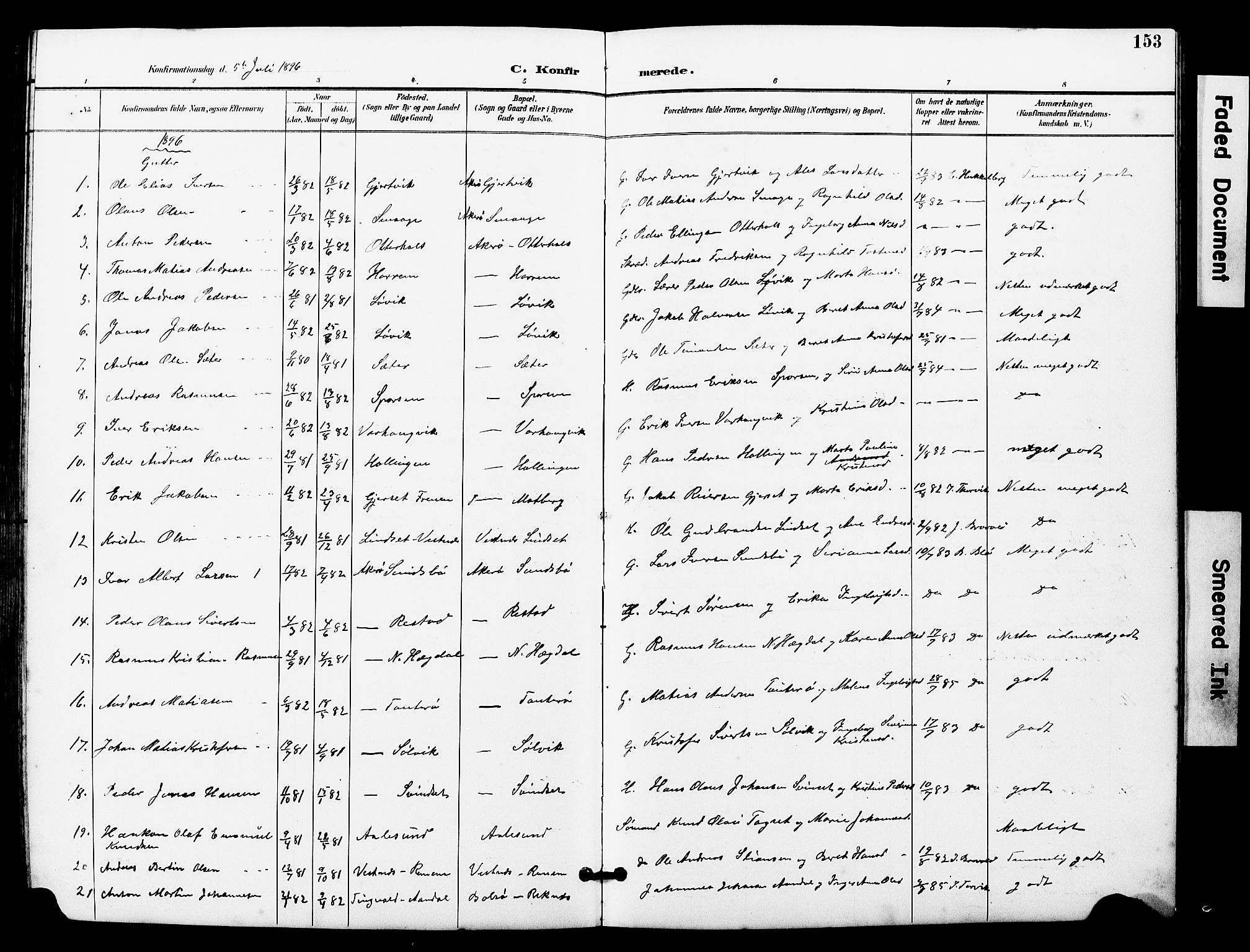 Ministerialprotokoller, klokkerbøker og fødselsregistre - Møre og Romsdal, SAT/A-1454/560/L0725: Parish register (copy) no. 560C02, 1895-1930, p. 153