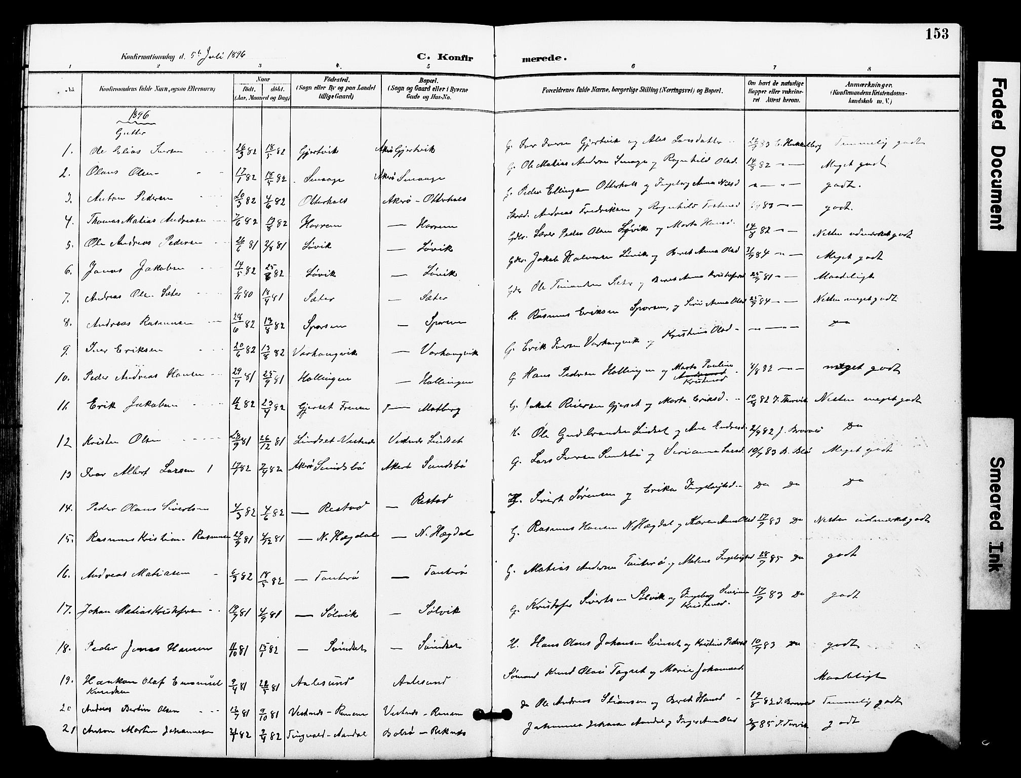 Ministerialprotokoller, klokkerbøker og fødselsregistre - Møre og Romsdal, AV/SAT-A-1454/560/L0725: Parish register (copy) no. 560C02, 1895-1930, p. 153