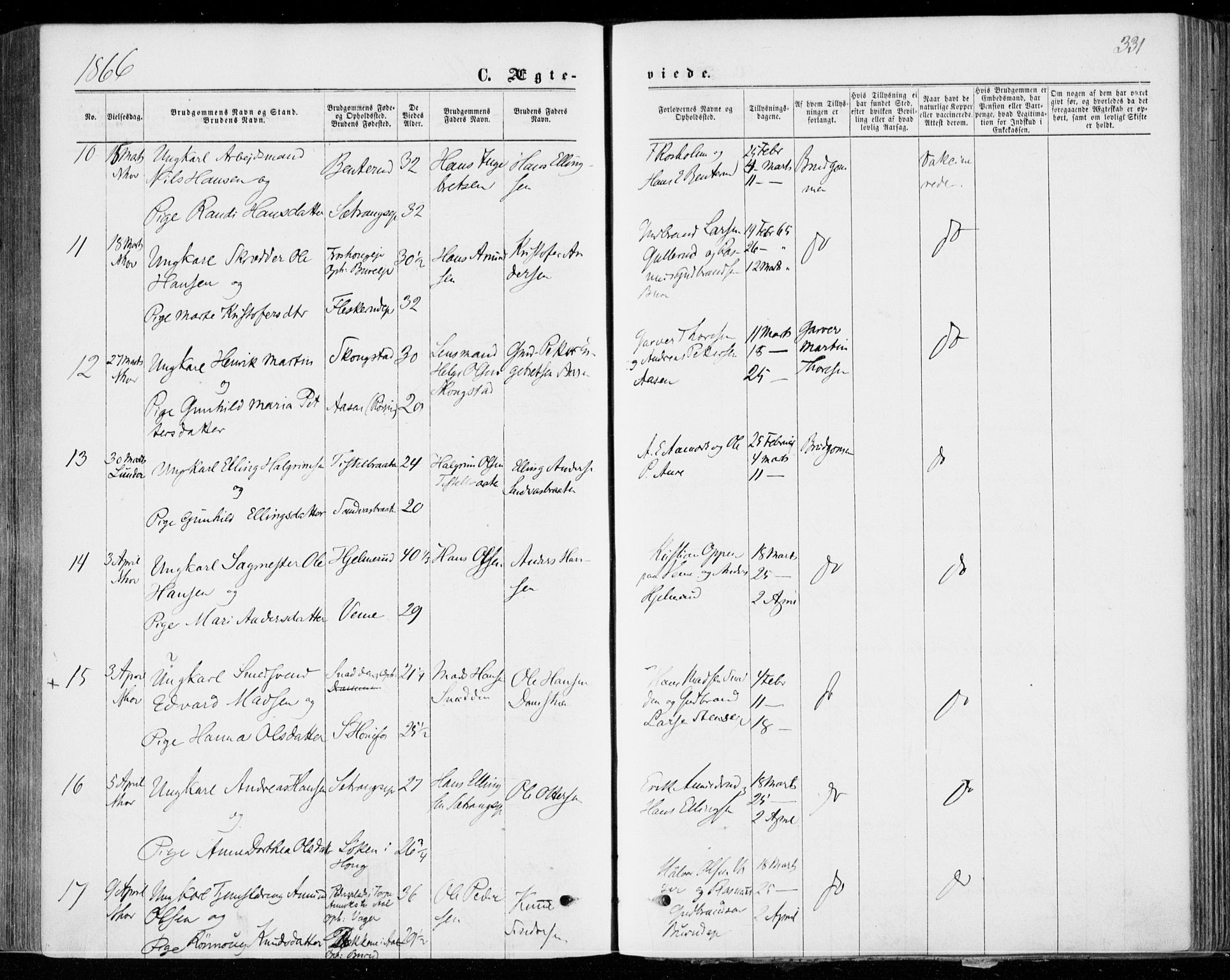 Norderhov kirkebøker, SAKO/A-237/F/Fa/L0013: Parish register (official) no. 13, 1866-1874, p. 331