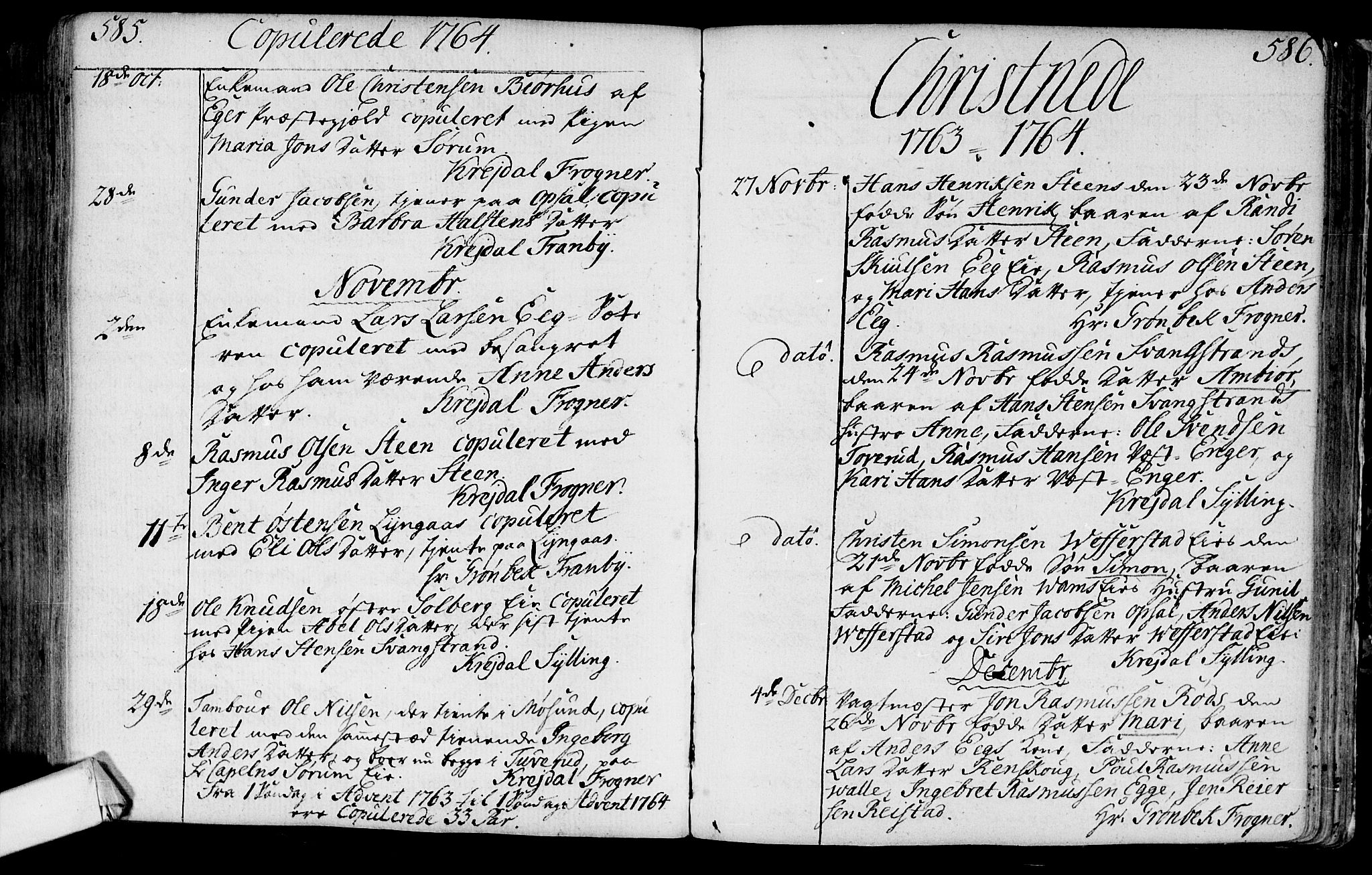 Lier kirkebøker, AV/SAKO-A-230/F/Fa/L0004: Parish register (official) no. I 4, 1749-1764, p. 585-586