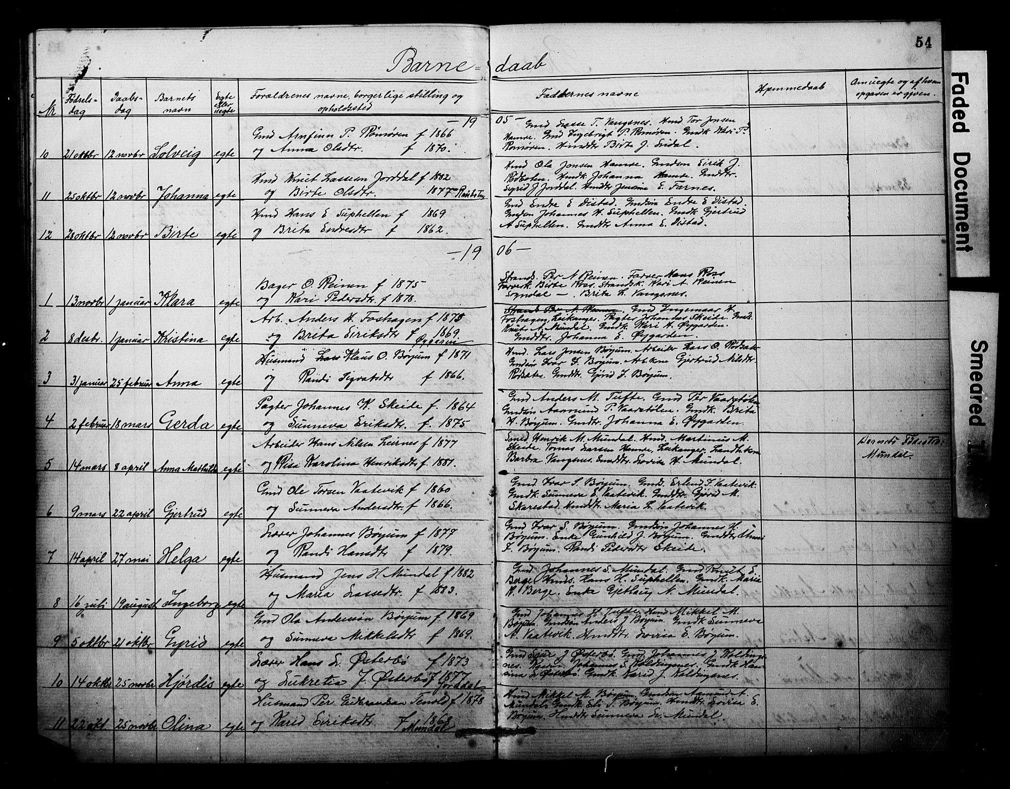 Balestrand sokneprestembete, AV/SAB-A-79601/H/Hab/Habb/L0001a: Parish register (copy) no. B 1a, 1880-1916, p. 54