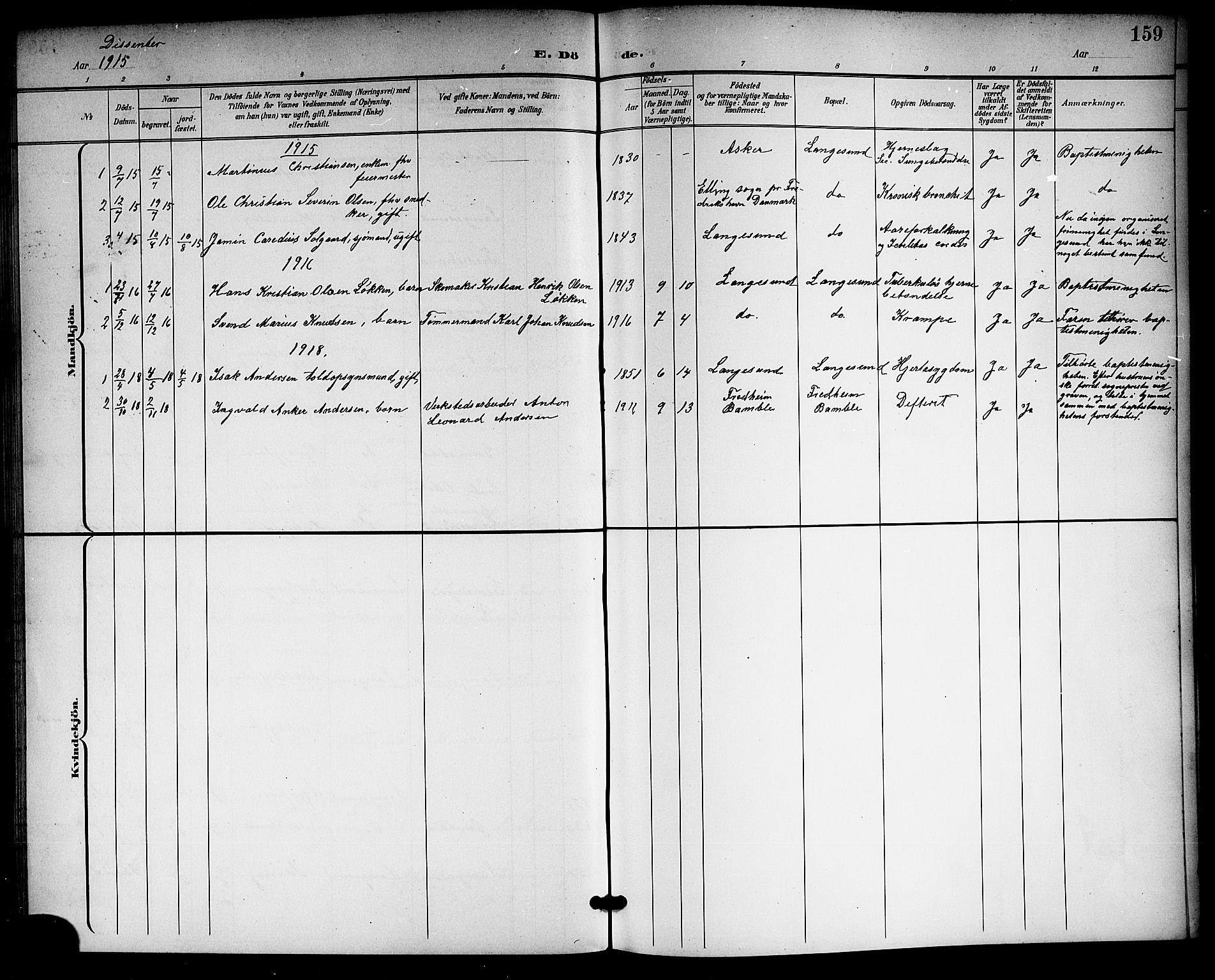 Langesund kirkebøker, SAKO/A-280/G/Ga/L0006: Parish register (copy) no. 6, 1899-1918, p. 159