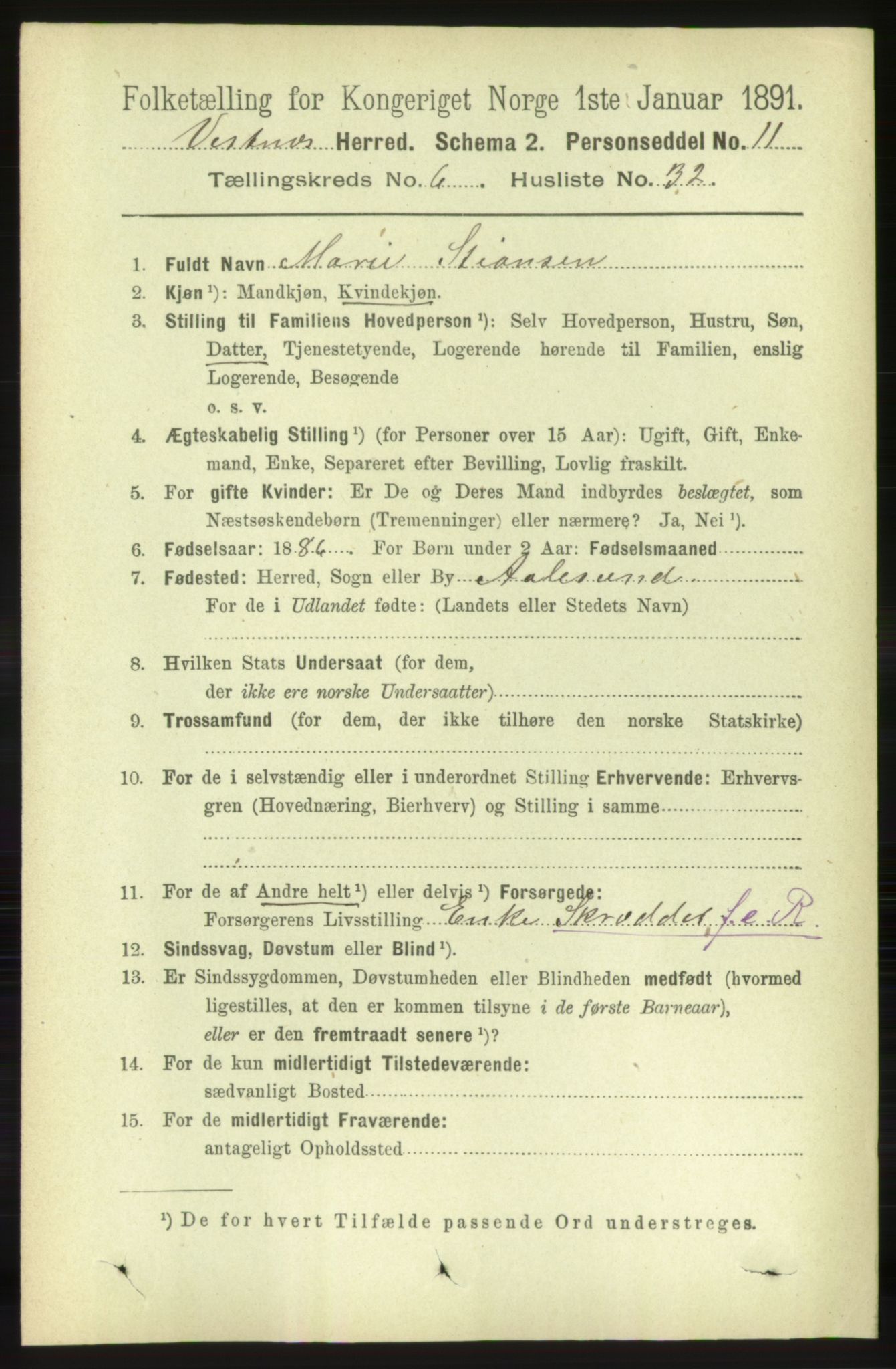 RA, 1891 census for 1535 Vestnes, 1891, p. 2361