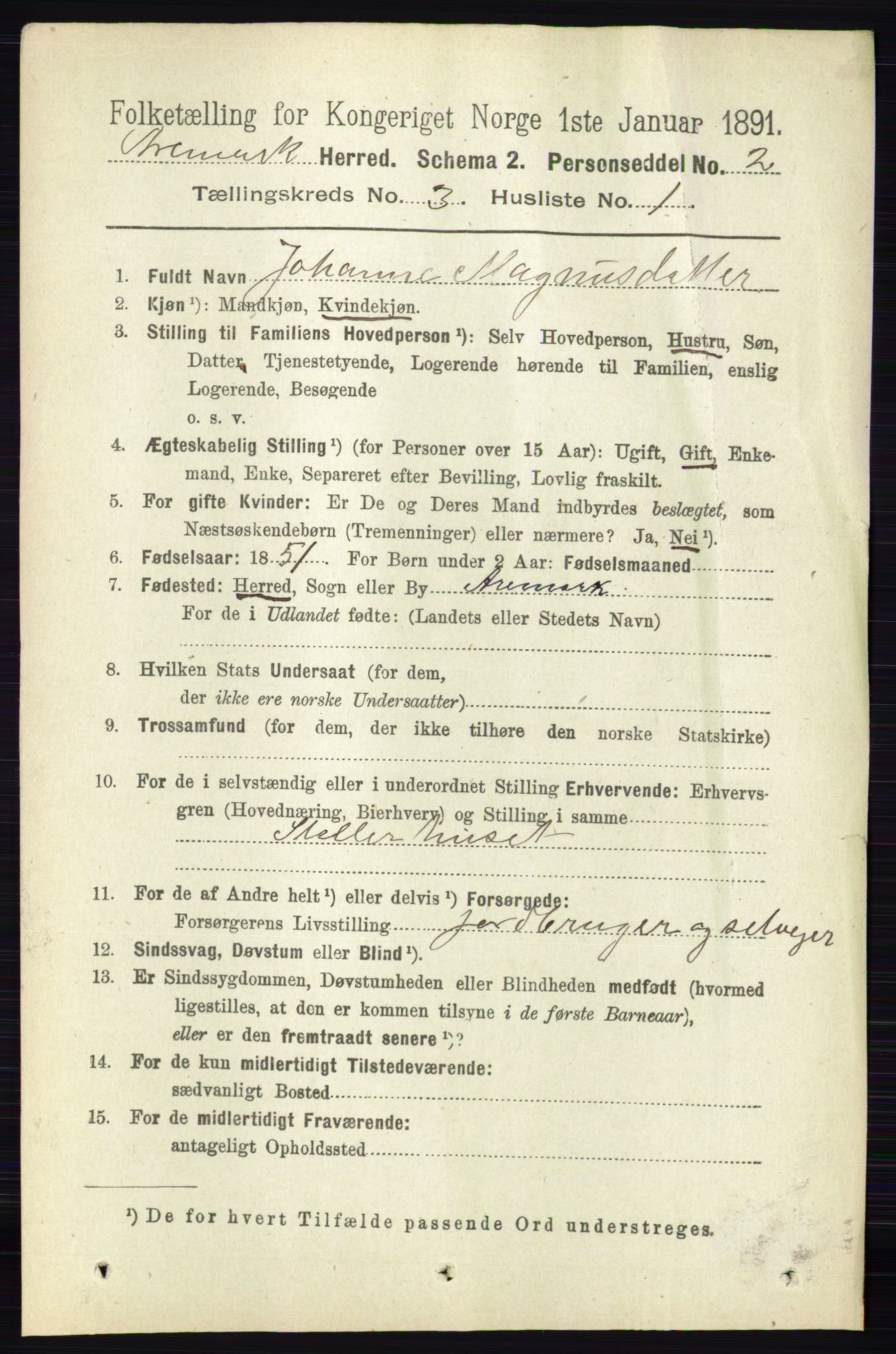 RA, 1891 census for 0118 Aremark, 1891, p. 1407