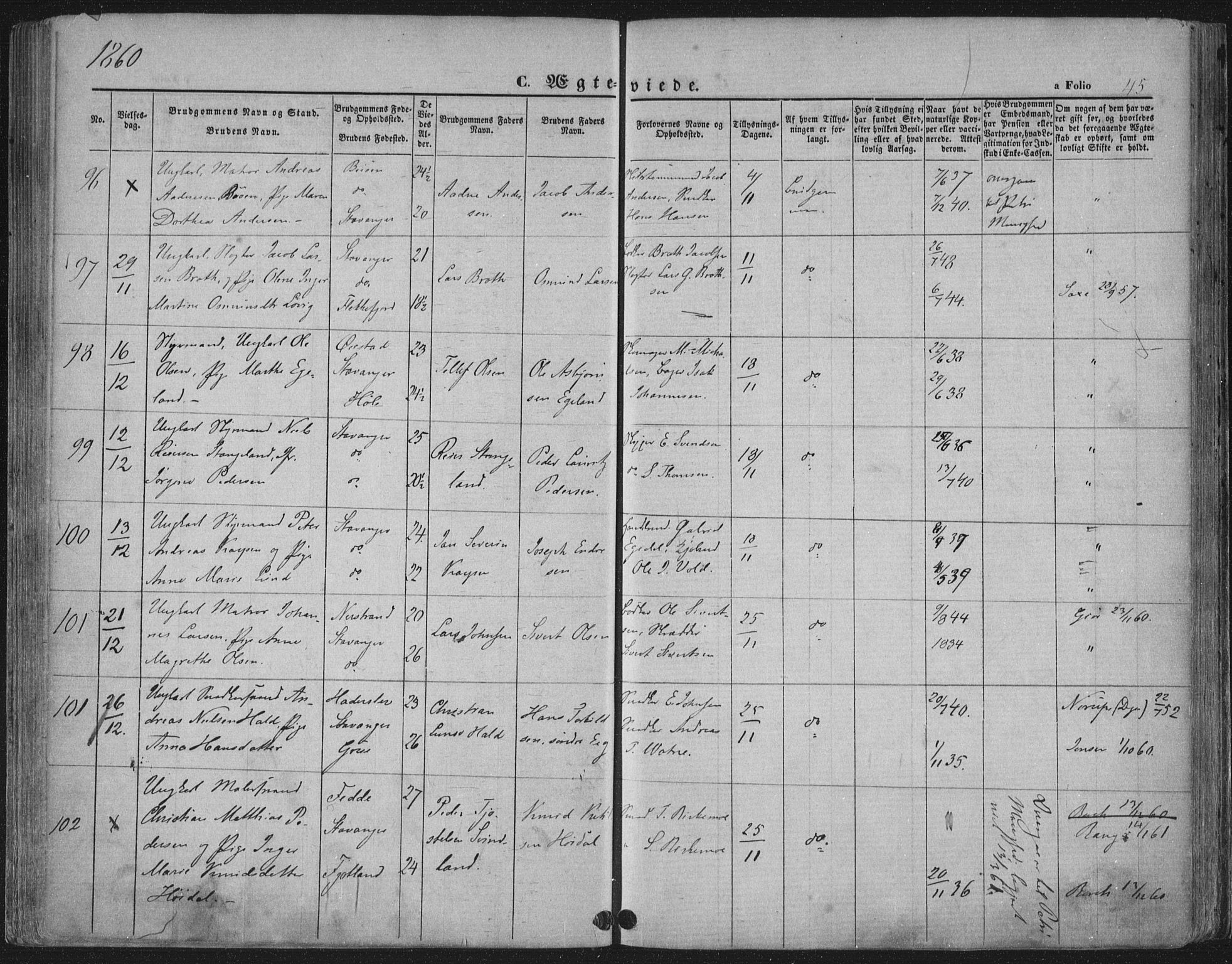 Domkirken sokneprestkontor, SAST/A-101812/001/30/30BA/L0019: Parish register (official) no. A 18, 1857-1877, p. 45