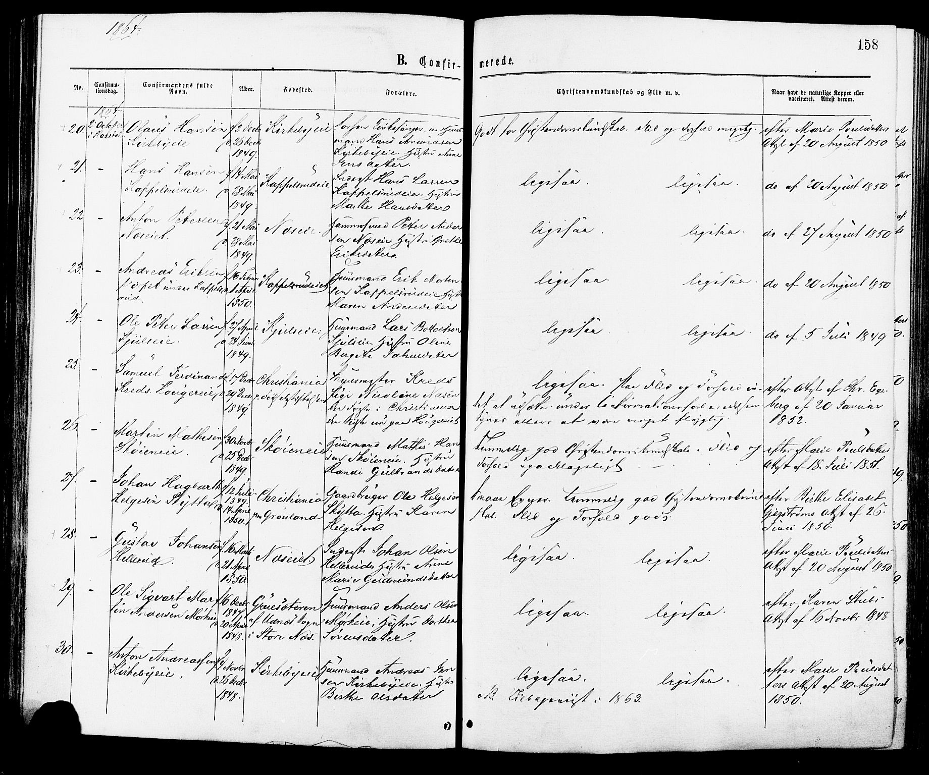 Nittedal prestekontor Kirkebøker, AV/SAO-A-10365a/F/Fa/L0006: Parish register (official) no. I 6, 1863-1878, p. 158