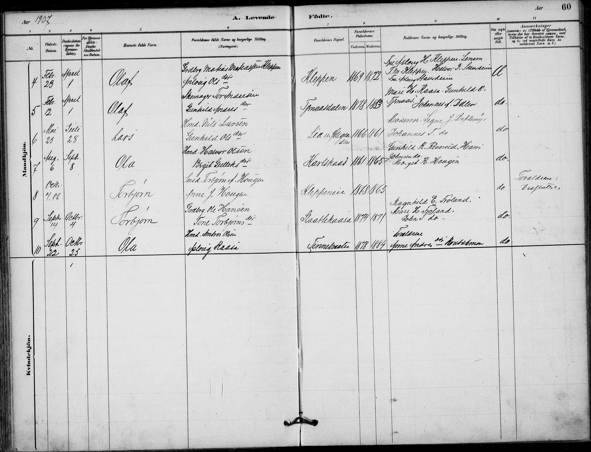 Hjartdal kirkebøker, AV/SAKO-A-270/F/Fb/L0002: Parish register (official) no. II 2, 1880-1932, p. 60