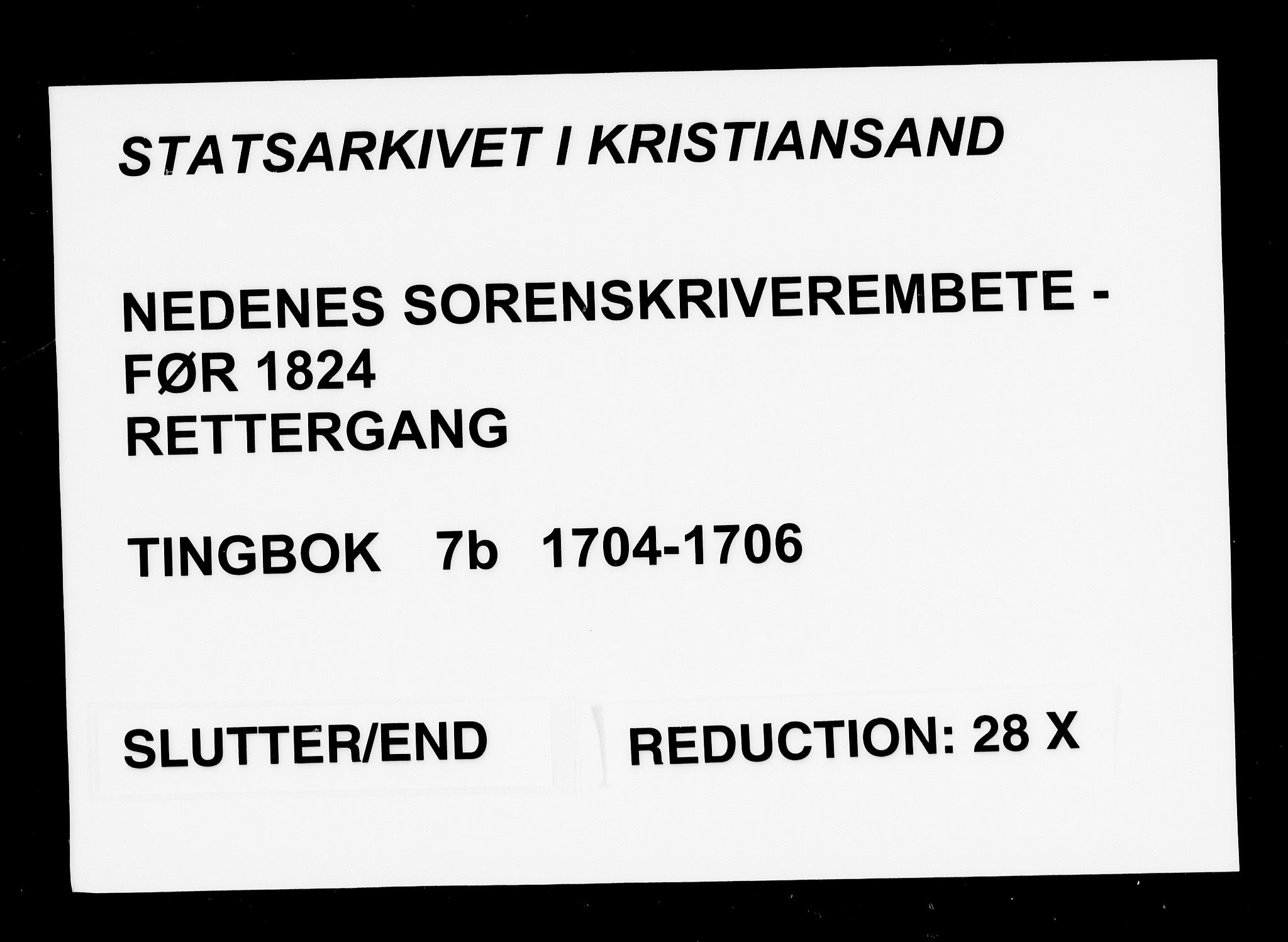 Nedenes sorenskriveri før 1824, AV/SAK-1221-0007/F/Fa/L0012: Tingbok med register nr 7b, 1704-1706