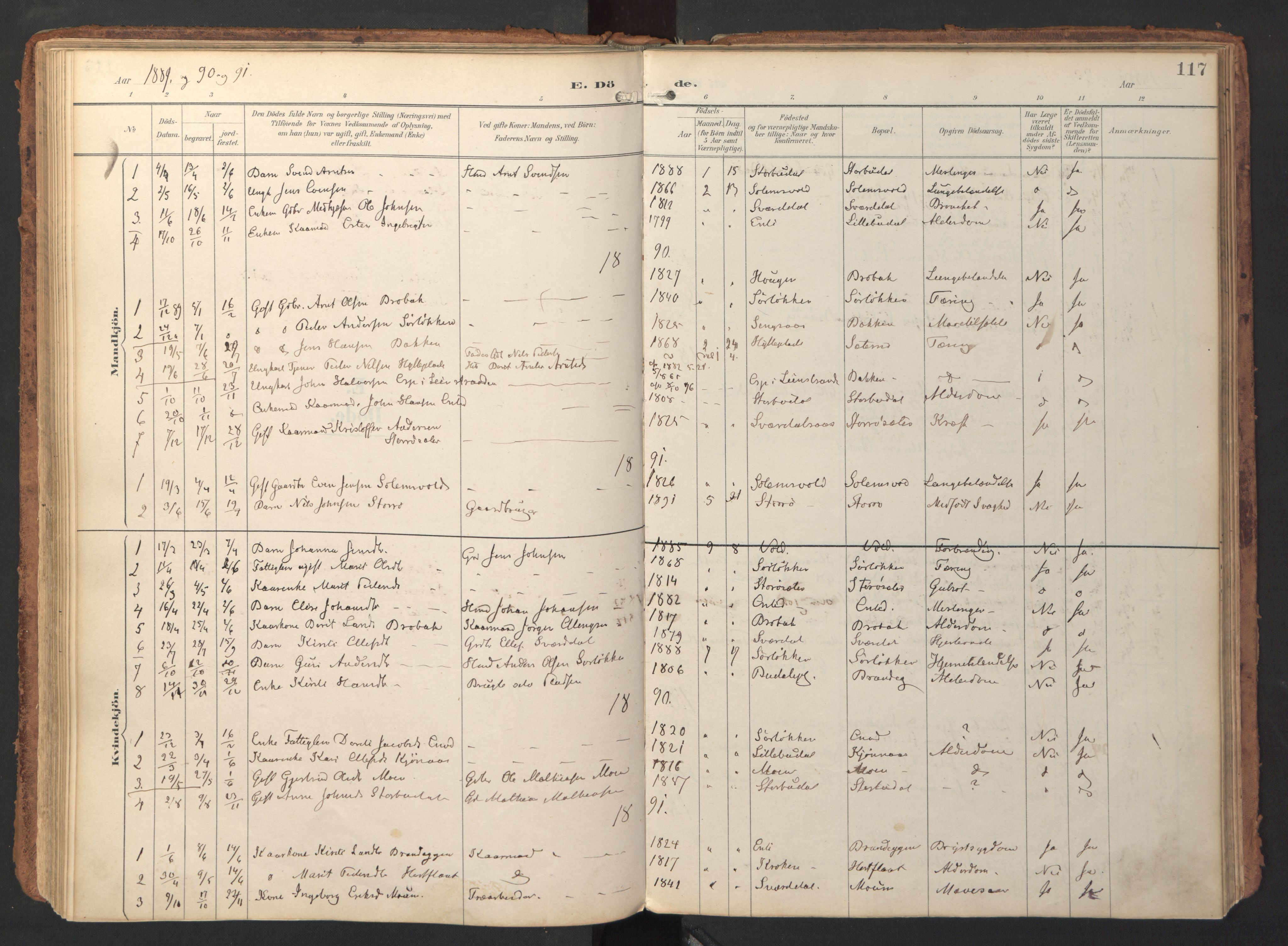 Ministerialprotokoller, klokkerbøker og fødselsregistre - Sør-Trøndelag, AV/SAT-A-1456/690/L1050: Parish register (official) no. 690A01, 1889-1929, p. 117