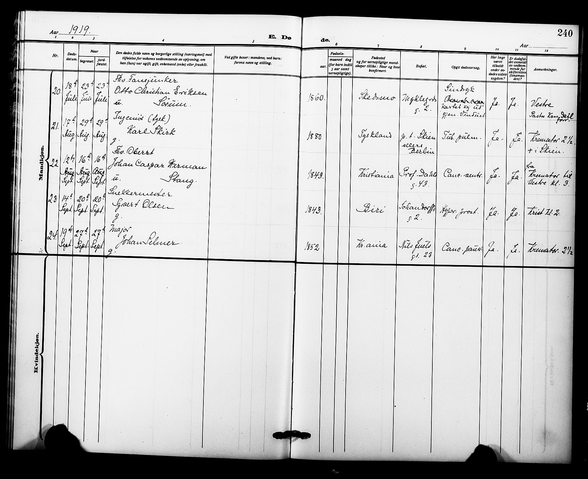 Garnisonsmenigheten Kirkebøker, AV/SAO-A-10846/F/Fa/L0015: Parish register (official) no. 15, 1915-1921, p. 240