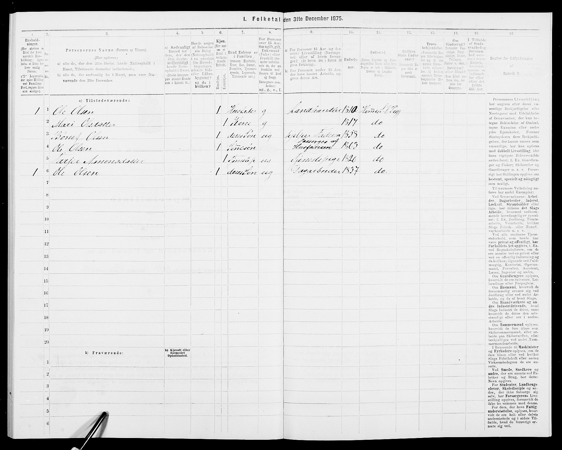 SAK, 1875 census for 0934P Evje, 1875, p. 581