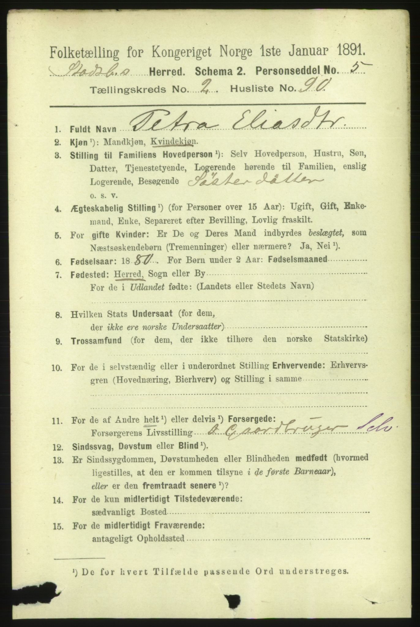 RA, 1891 census for 1625 Stadsbygd, 1891, p. 1298