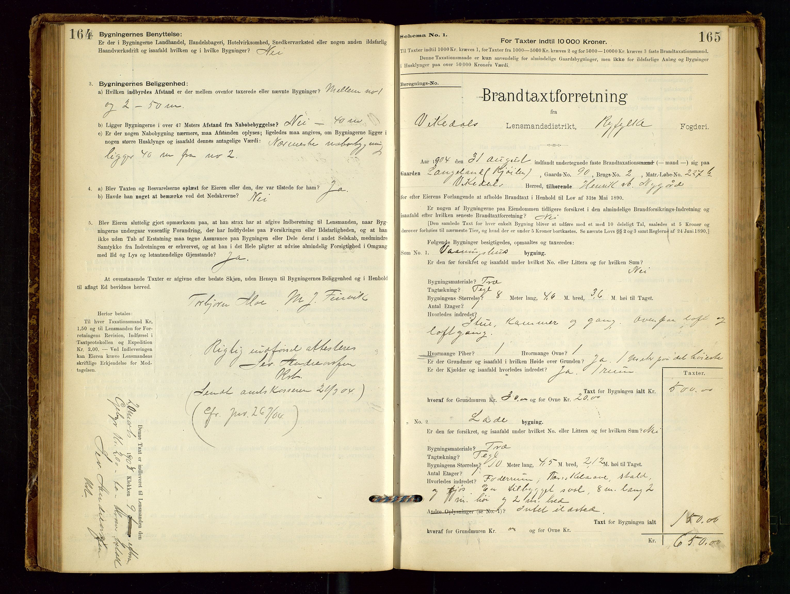 Vikedal lensmannskontor, SAST/A-100179/Gob/L0004: Branntakstprotokoll, 1894-1952, p. 164-165