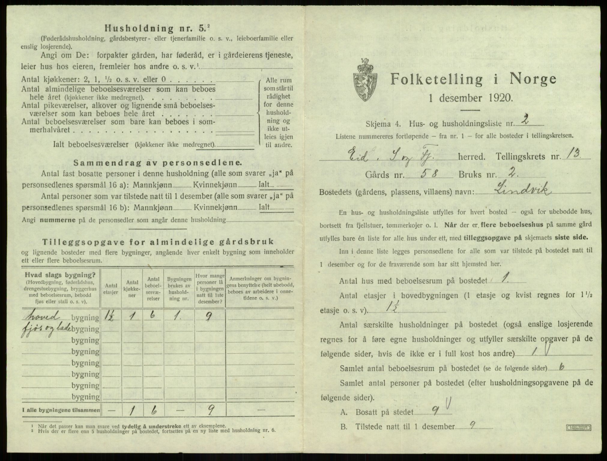 SAB, 1920 census for Eid, 1920, p. 1113