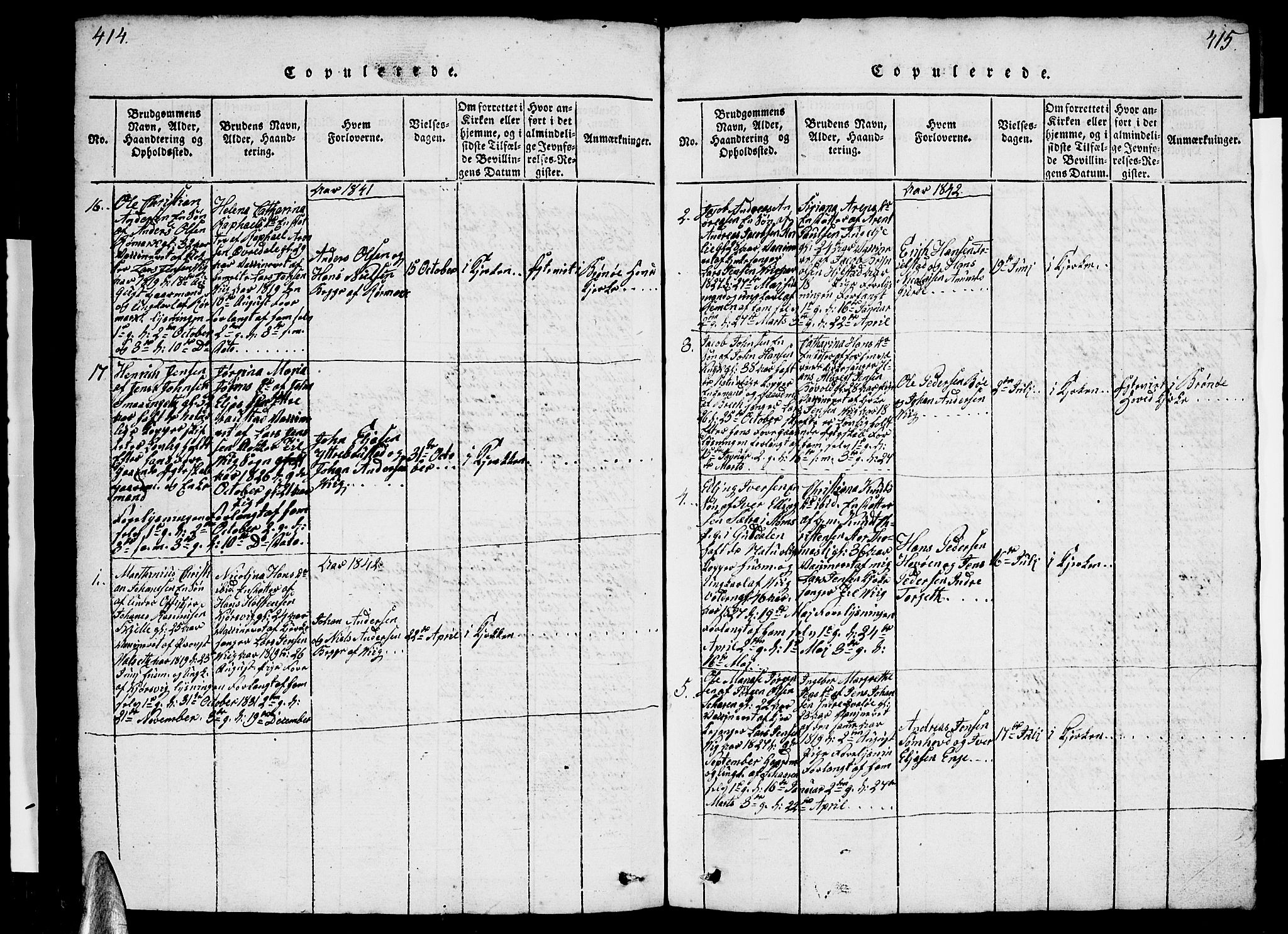 Ministerialprotokoller, klokkerbøker og fødselsregistre - Nordland, SAT/A-1459/812/L0186: Parish register (copy) no. 812C04, 1820-1849, p. 414-415