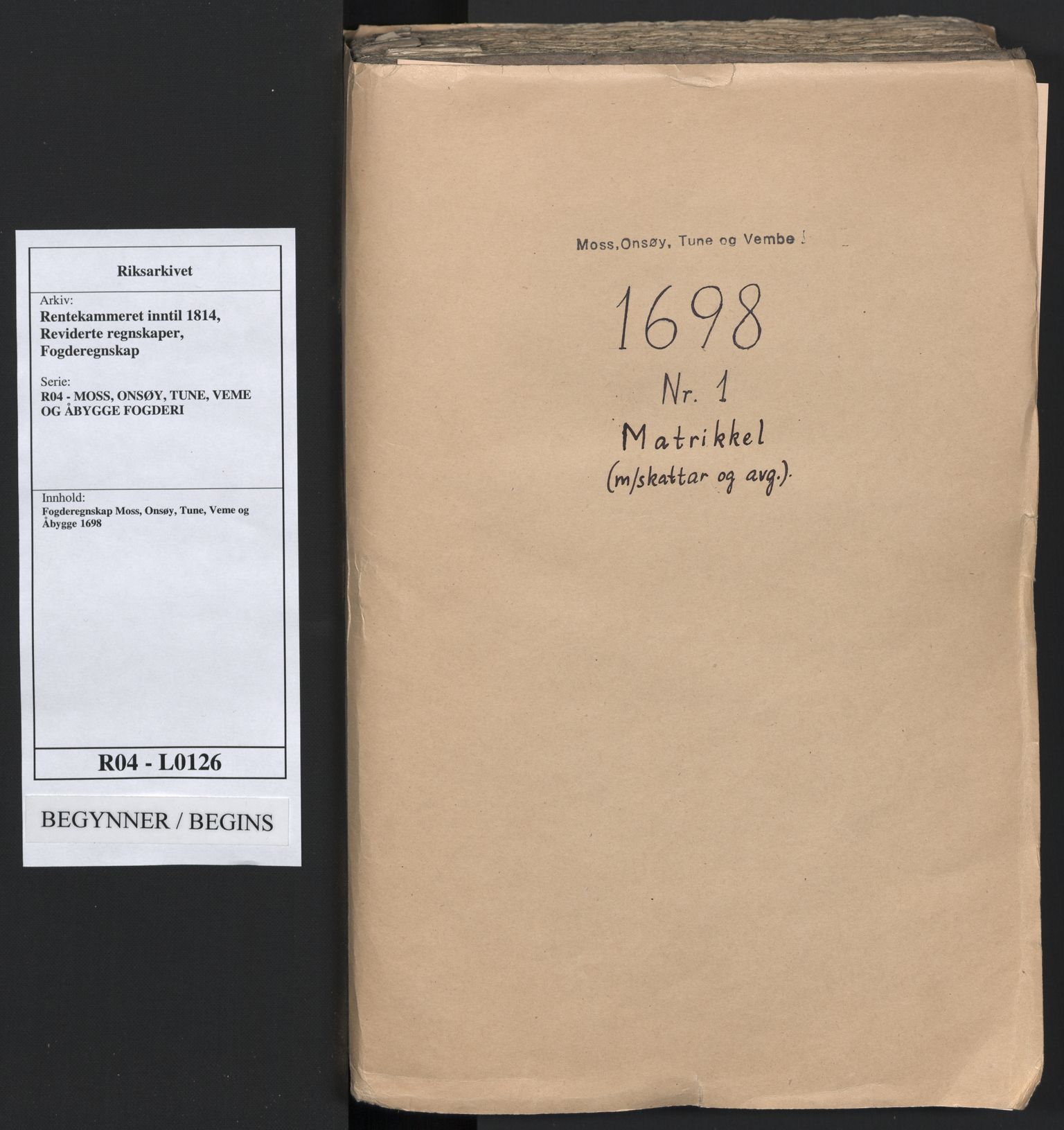 Rentekammeret inntil 1814, Reviderte regnskaper, Fogderegnskap, AV/RA-EA-4092/R04/L0126: Fogderegnskap Moss, Onsøy, Tune, Veme og Åbygge, 1698, p. 20