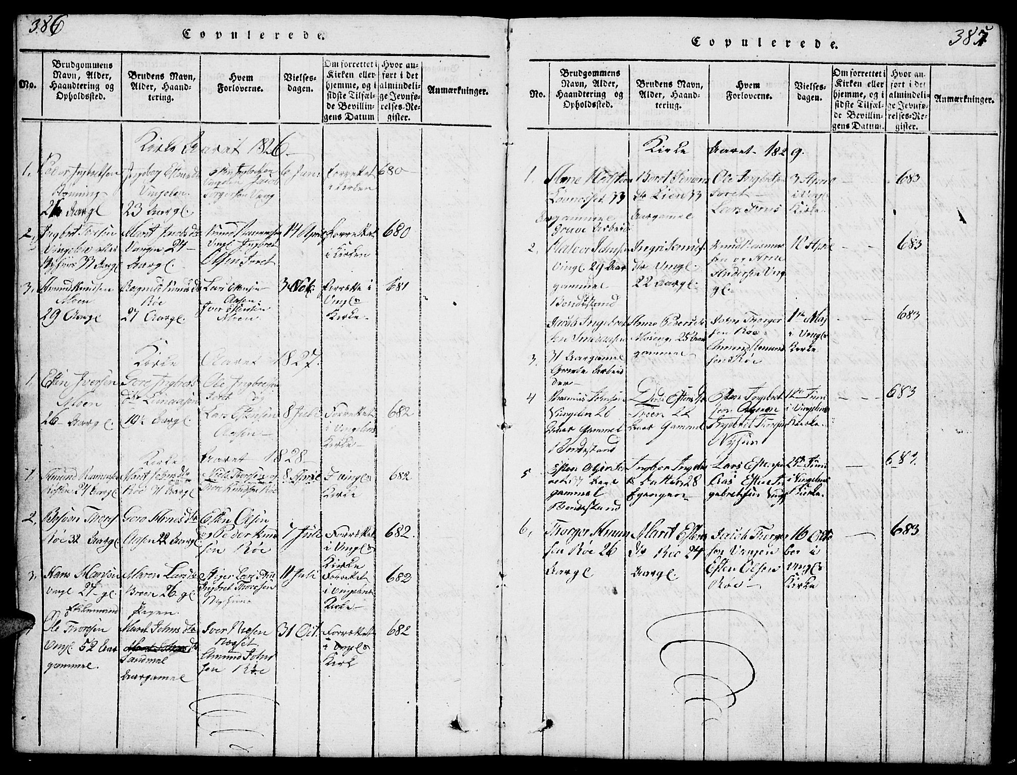 Tolga prestekontor, SAH/PREST-062/L/L0003: Parish register (copy) no. 3, 1815-1862, p. 386-387