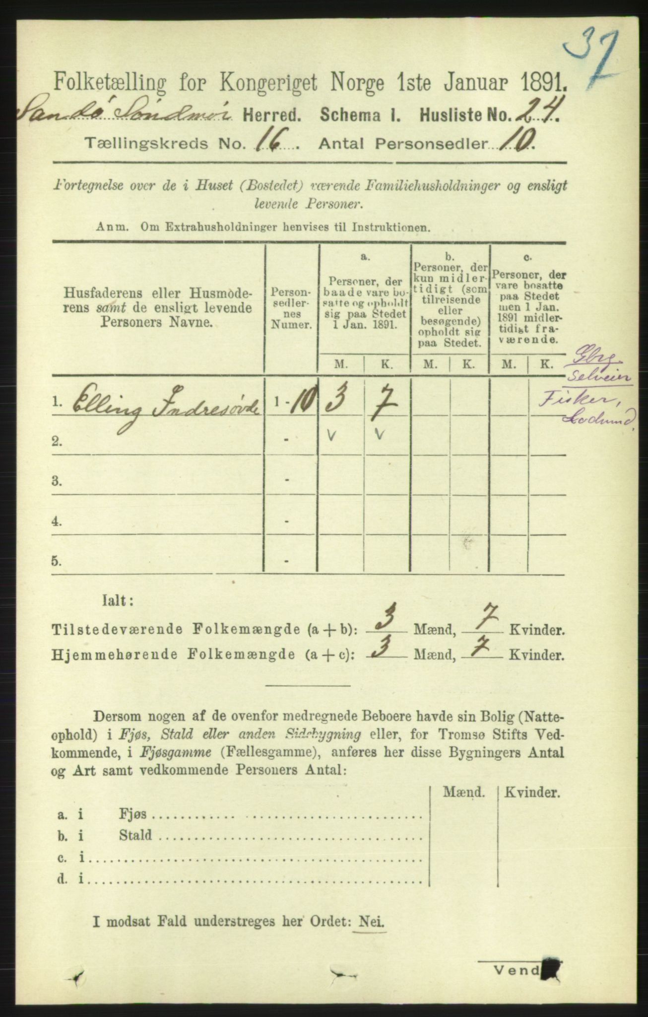 RA, 1891 census for 1514 Sande, 1891, p. 3163