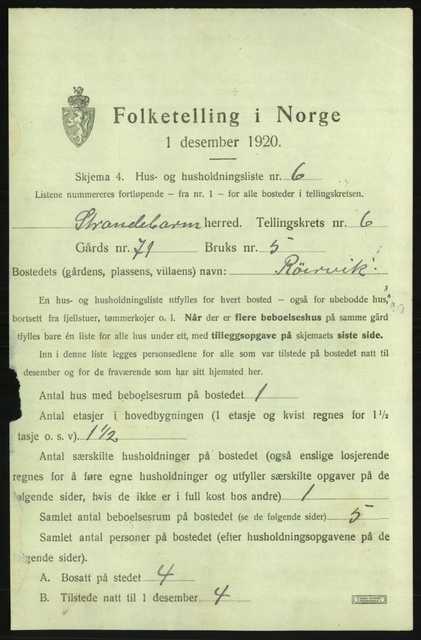 SAB, 1920 census for Strandebarm, 1920, p. 1049