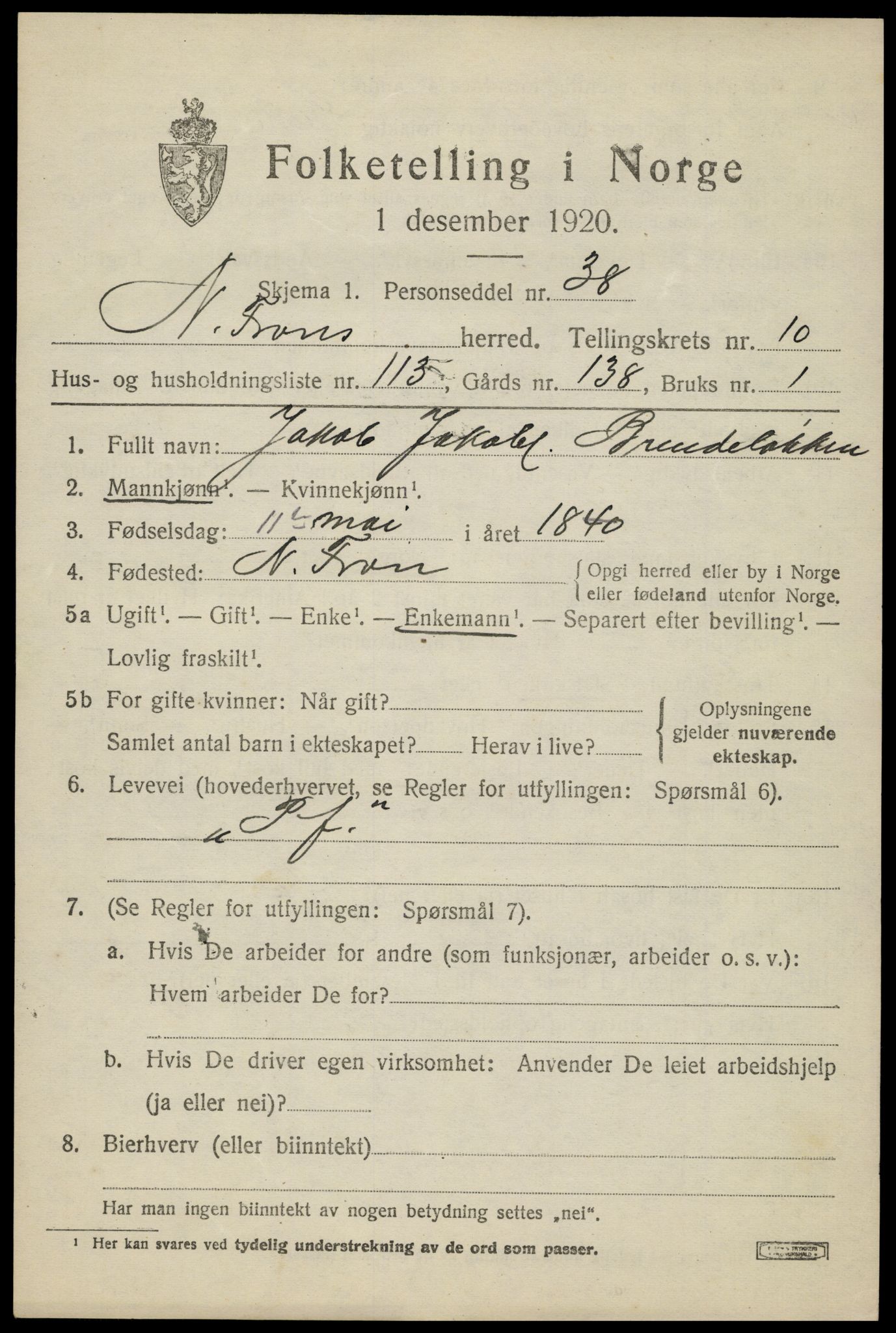 SAH, 1920 census for Nord-Fron, 1920, p. 9374