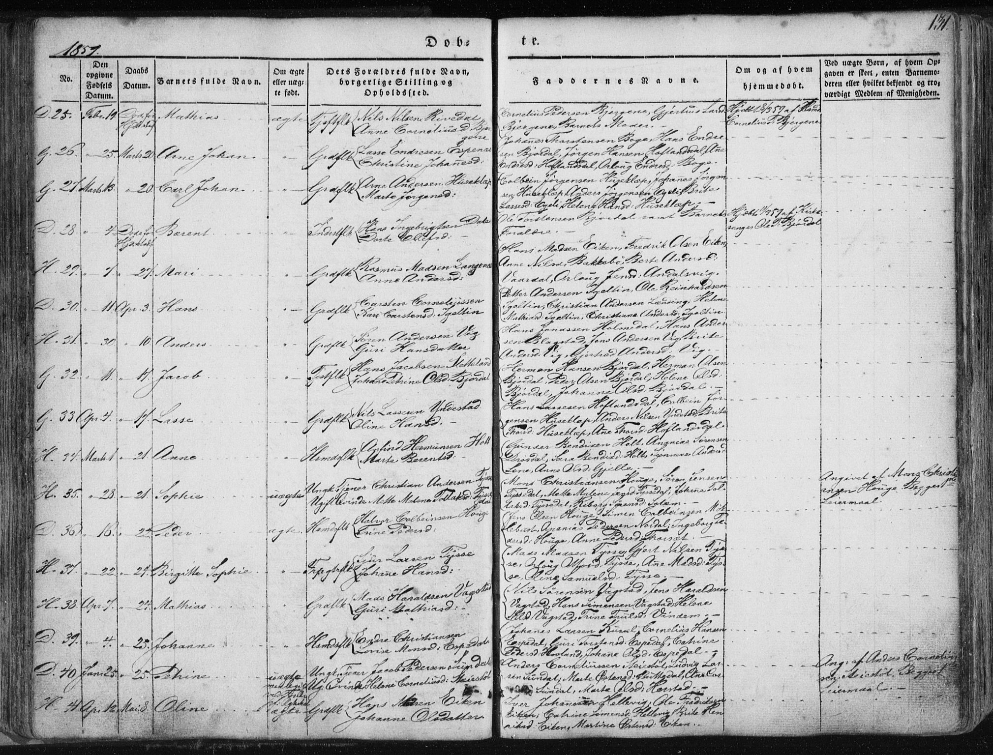 Fjaler sokneprestembete, SAB/A-79801/H/Haa/Haaa/L0006: Parish register (official) no. A 6, 1835-1884, p. 131
