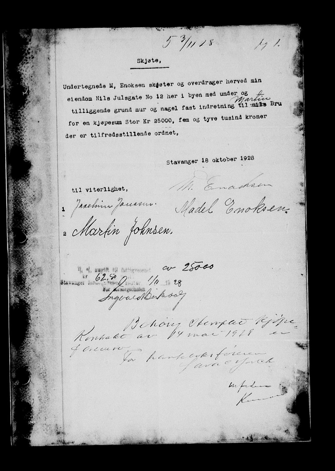 Stavanger byfogd, SAST/A-101408/001/4/41/410/410BB/L0055: Mortgage book no. 43, 1928-1929, Deed date: 03.11.1928