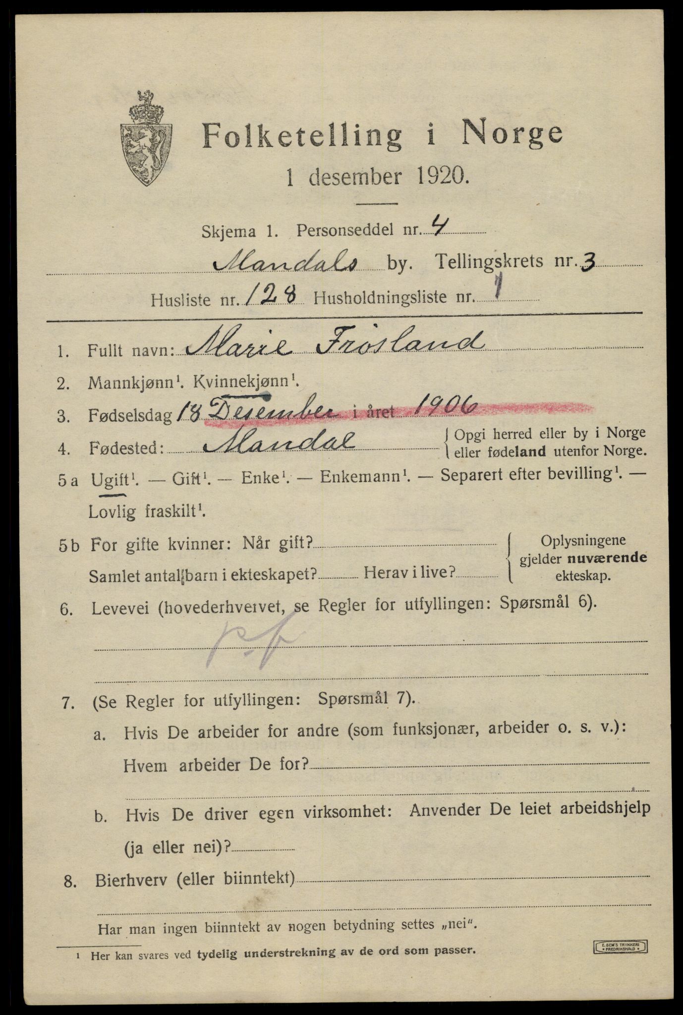 SAK, 1920 census for Mandal, 1920, p. 6909