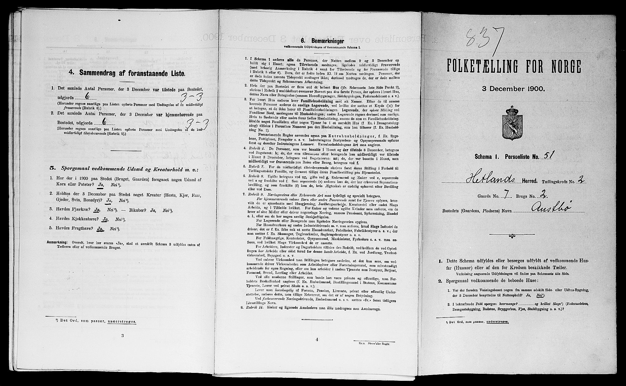 SAST, 1900 census for Hetland, 1900, p. 324