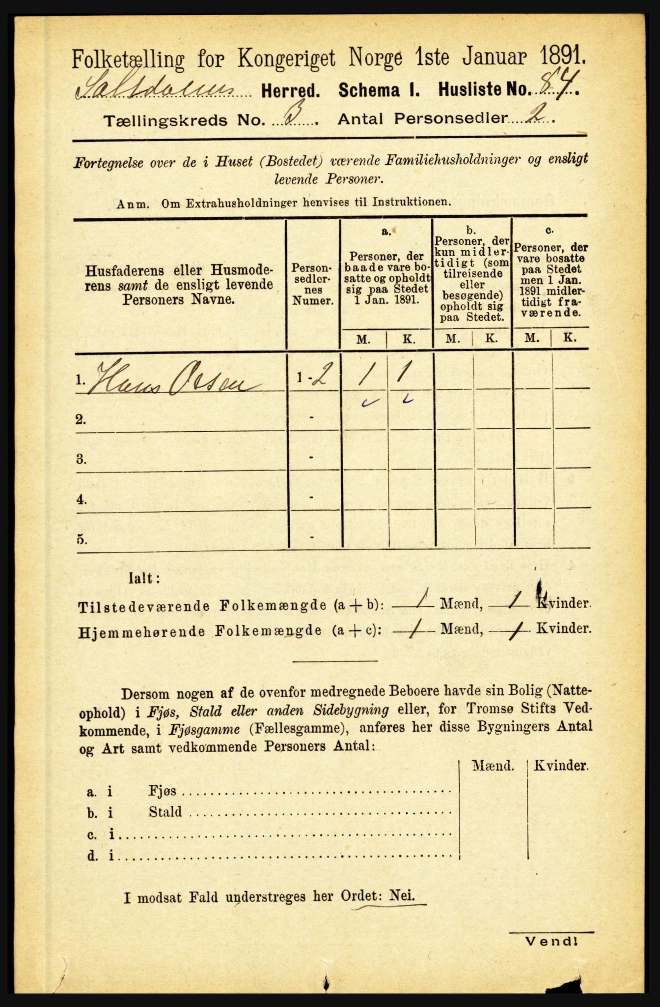 RA, 1891 census for 1840 Saltdal, 1891, p. 1654