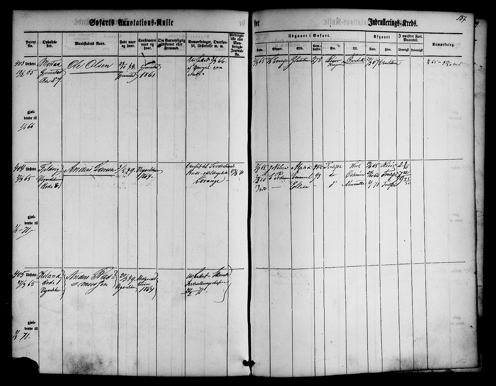 Risør mønstringskrets, AV/SAK-2031-0010/F/Fa/L0001: Annotasjonsrulle nr 1-435 med register, D-1, 1860-1865, p. 156