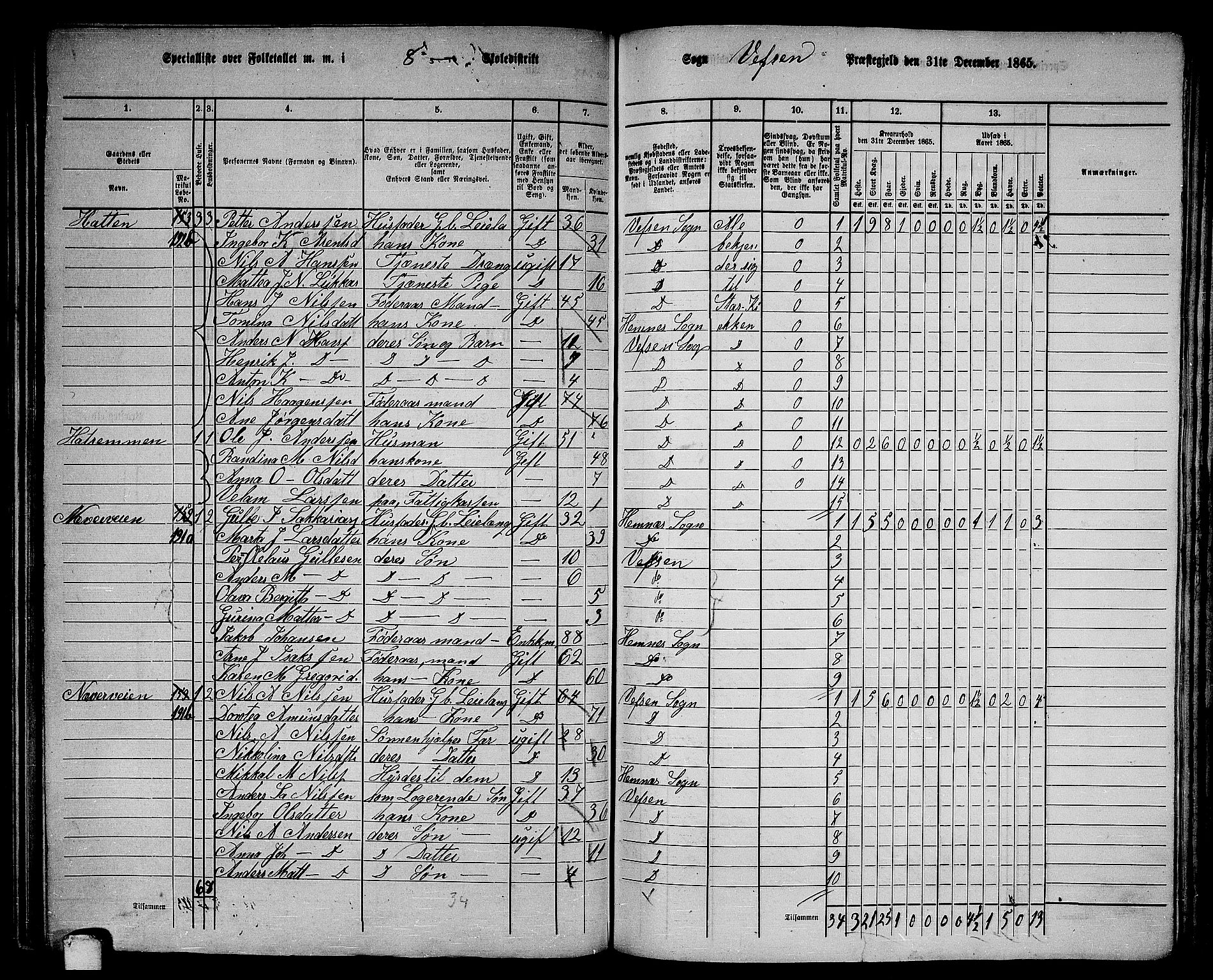 RA, 1865 census for Vefsn, 1865, p. 169