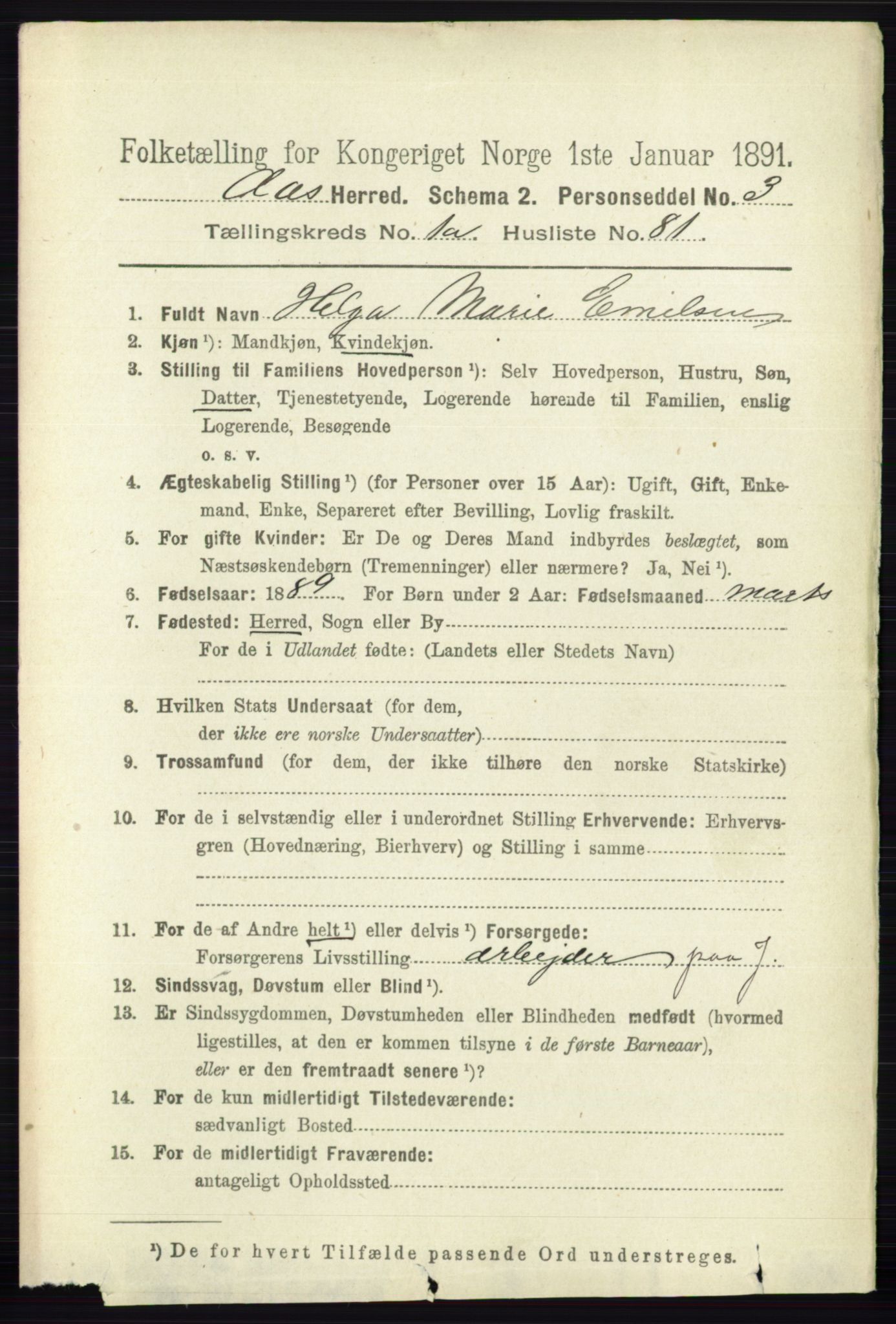 RA, 1891 census for 0214 Ås, 1891, p. 619