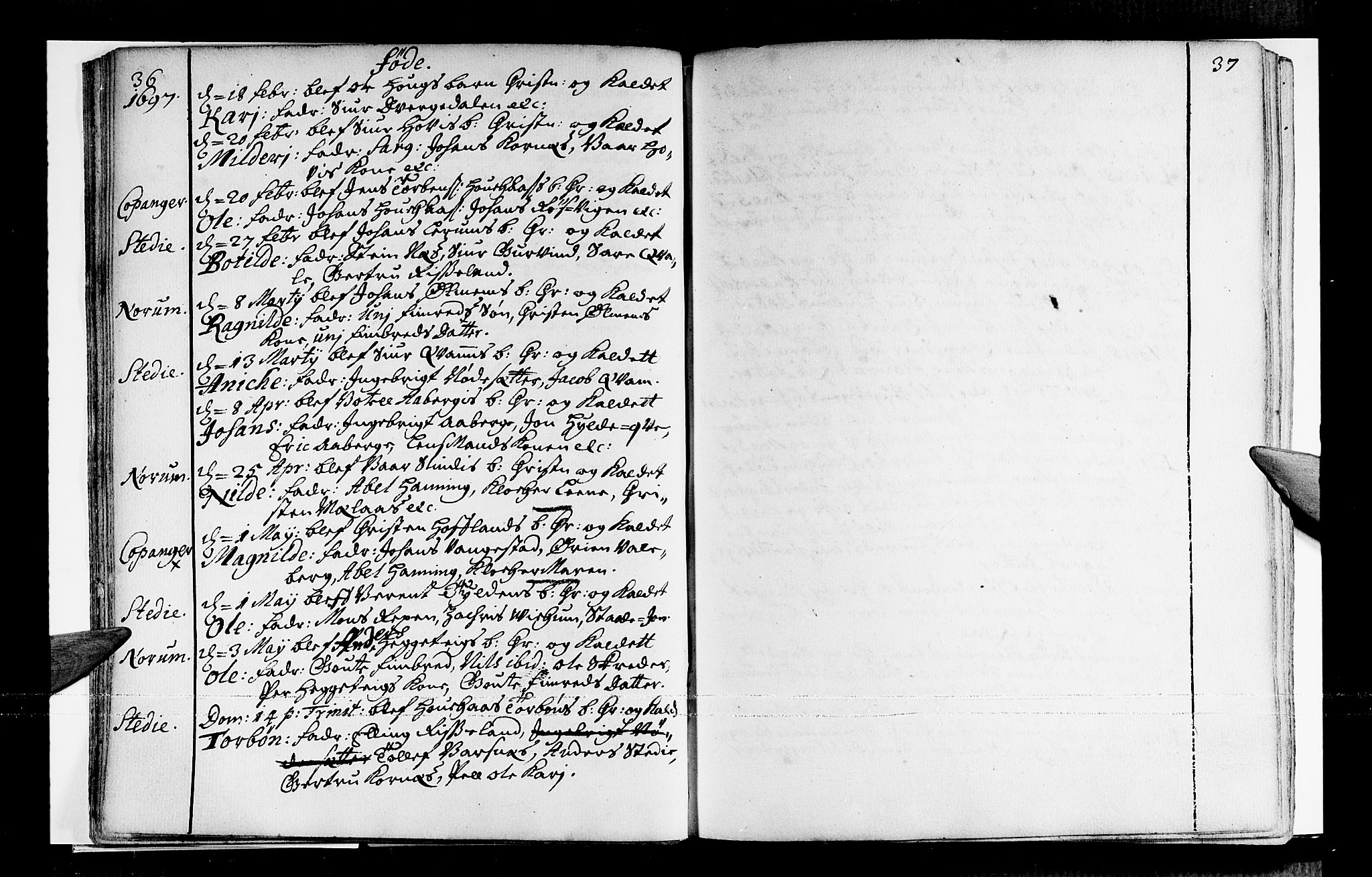 Sogndal sokneprestembete, AV/SAB-A-81301/H/Haa/Haaa/L0001: Parish register (official) no. A 1, 1689-1713, p. 36-37