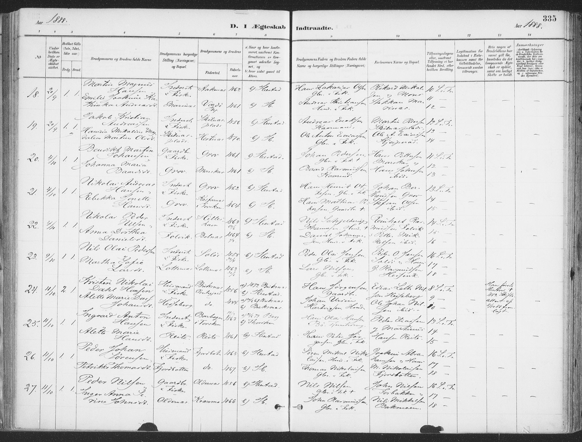 Ibestad sokneprestembete, SATØ/S-0077/H/Ha/Haa/L0011kirke: Parish register (official) no. 11, 1880-1889, p. 335