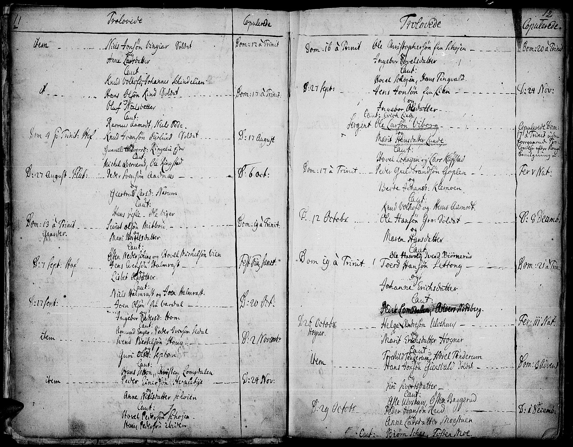 Land prestekontor, AV/SAH-PREST-120/H/Ha/Haa/L0003: Parish register (official) no. 3, 1733-1764, p. 11-12