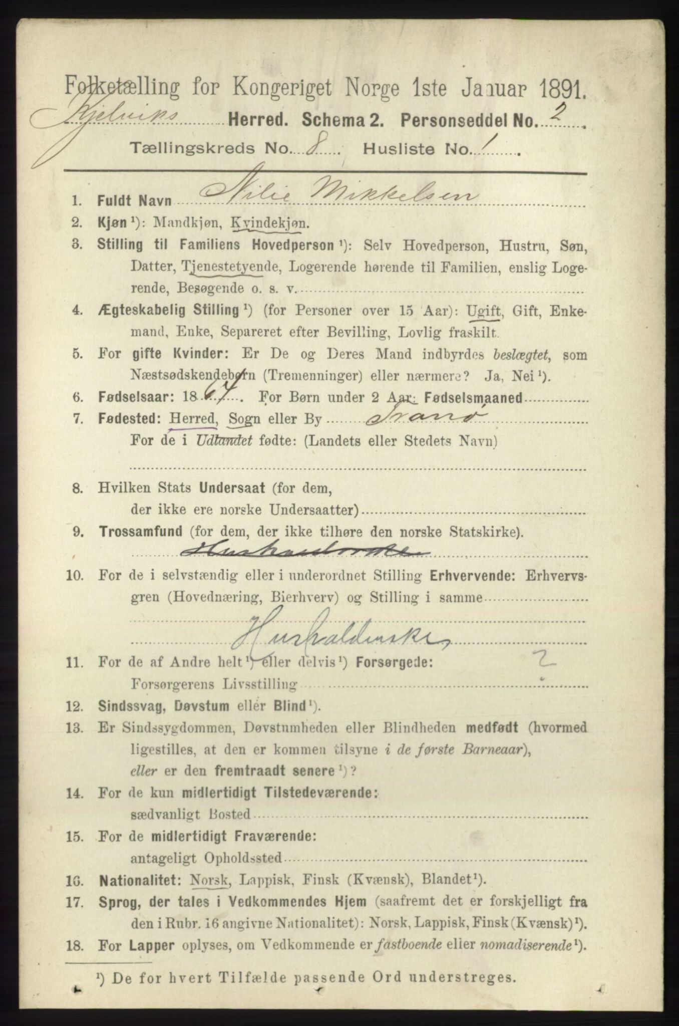 RA, 1891 census for 2019 Kjelvik, 1891, p. 1176