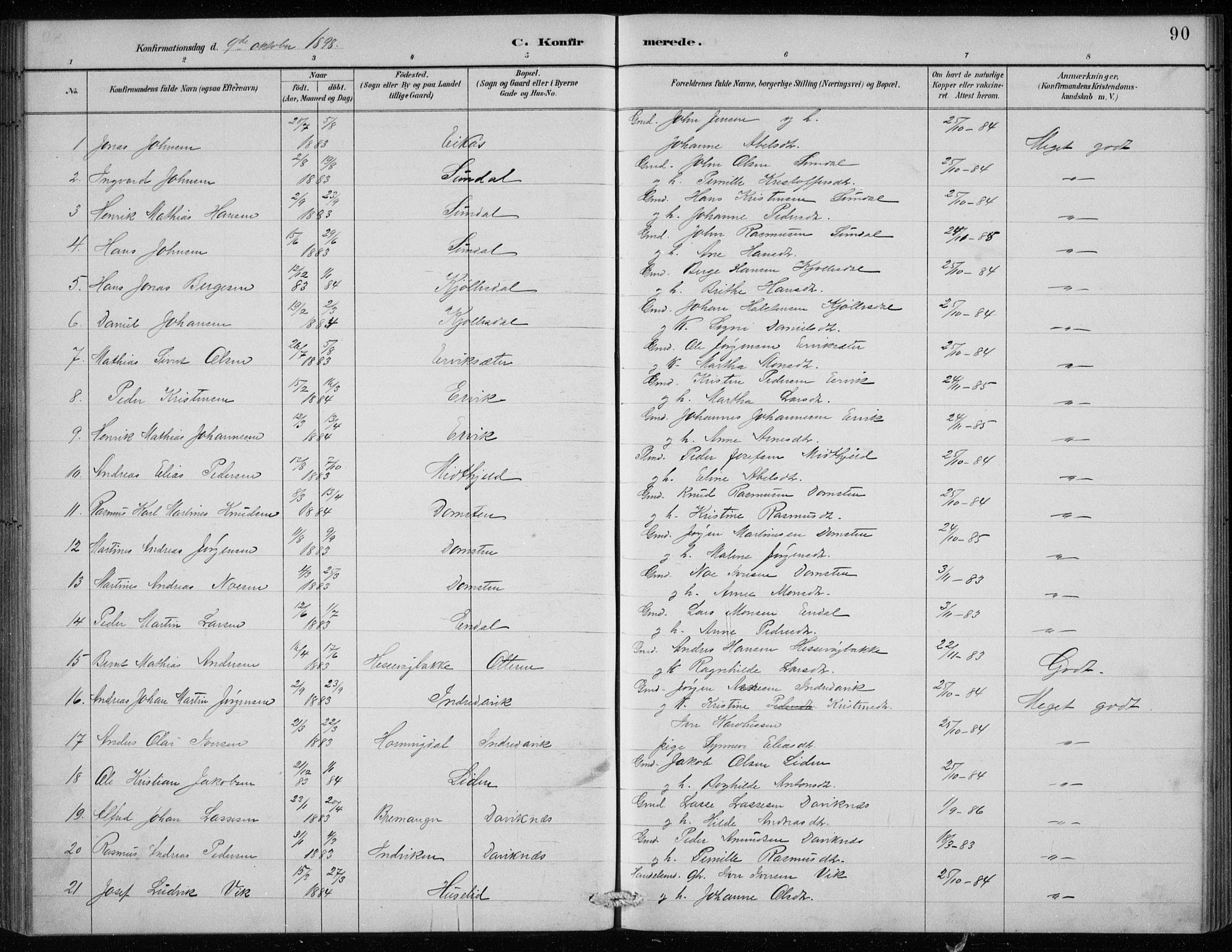 Davik sokneprestembete, AV/SAB-A-79701/H/Hab/Haba/L0002: Parish register (copy) no. A 2, 1890-1911, p. 90