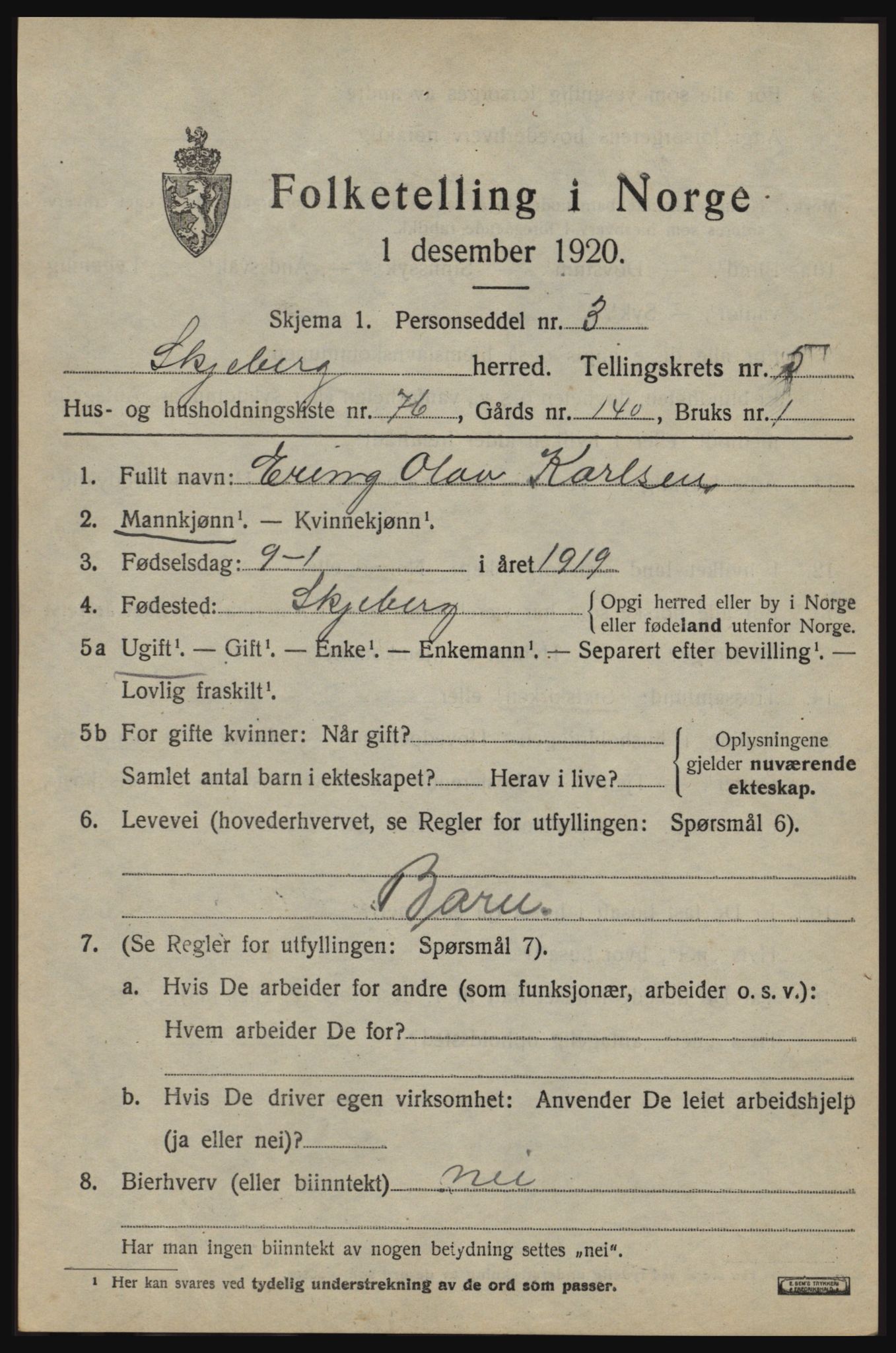 SAO, 1920 census for Skjeberg, 1920, p. 6587