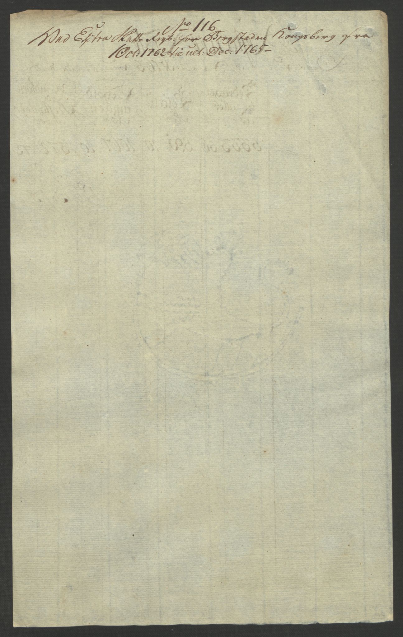 Rentekammeret inntil 1814, Reviderte regnskaper, Bergverksregnskaper, RA/EA-3222/R/Rc/Rca/L0843: Ekstraskatt, 1762-1765, p. 603