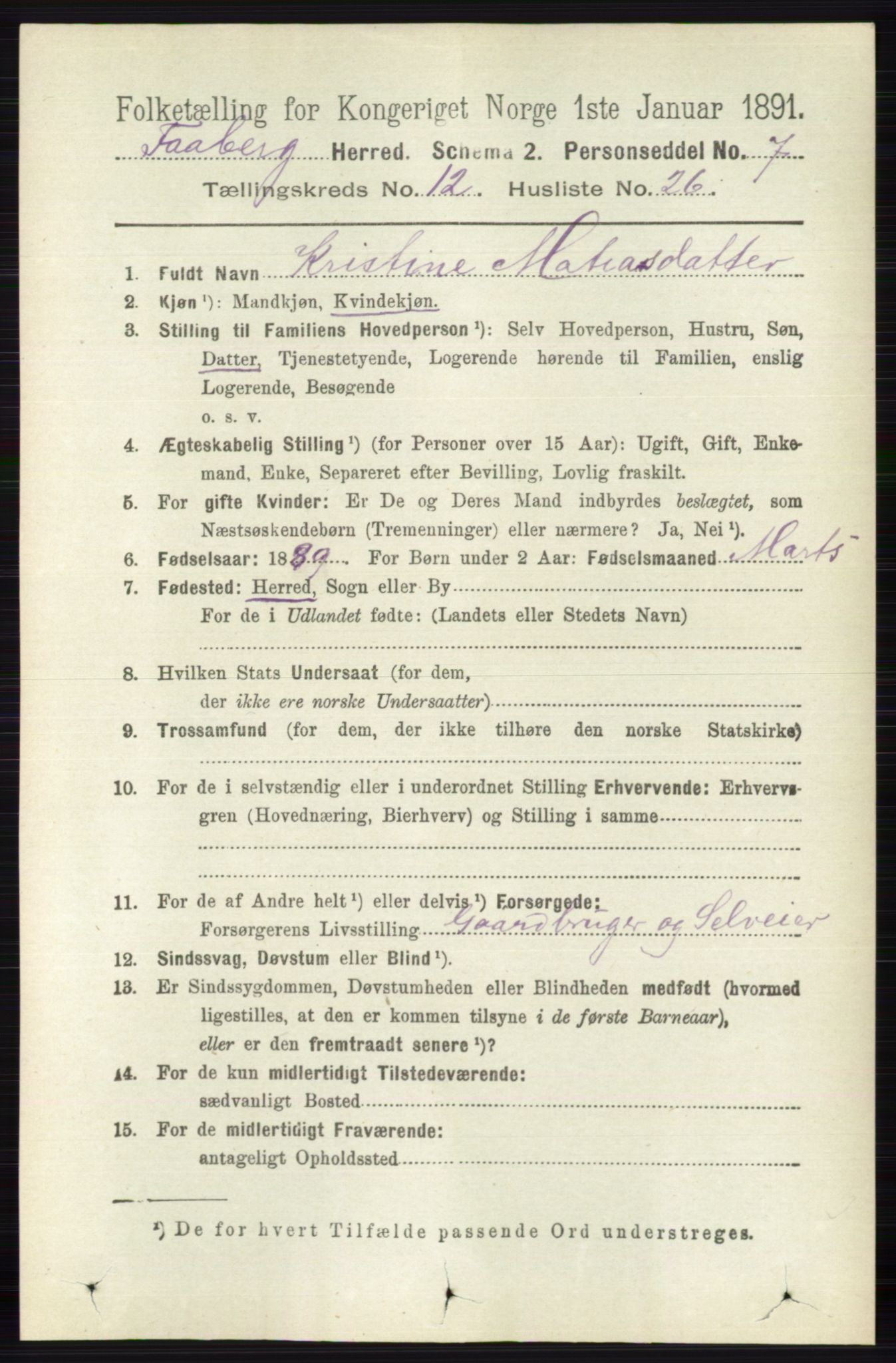 RA, 1891 census for 0524 Fåberg, 1891, p. 4904