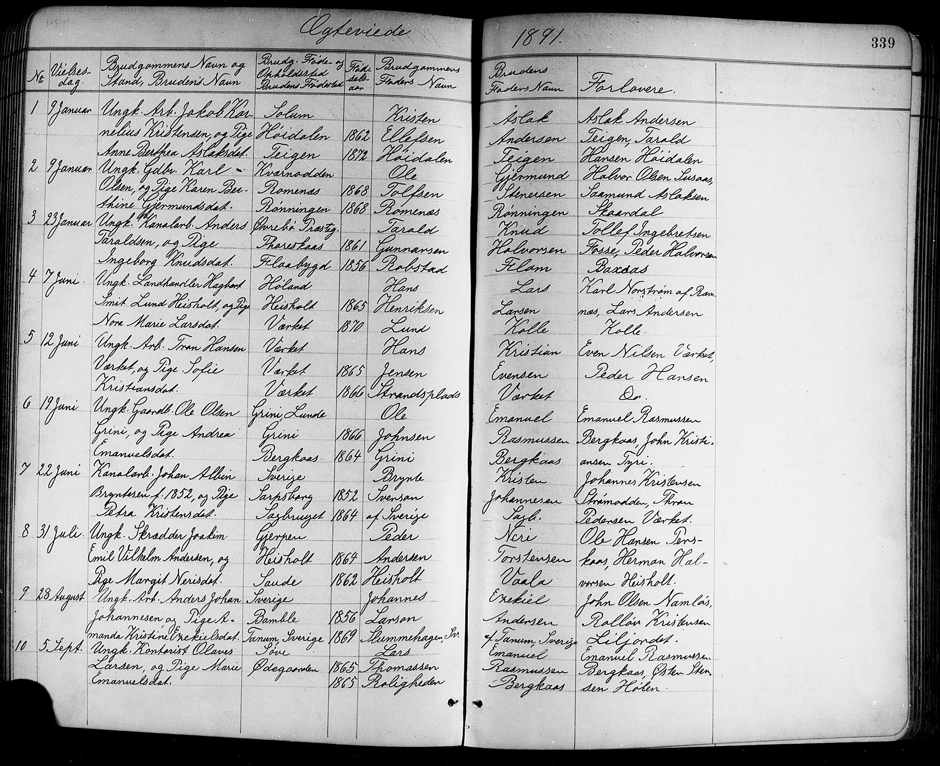 Holla kirkebøker, SAKO/A-272/G/Ga/L0005: Parish register (copy) no. I 5, 1891-1917, p. 339