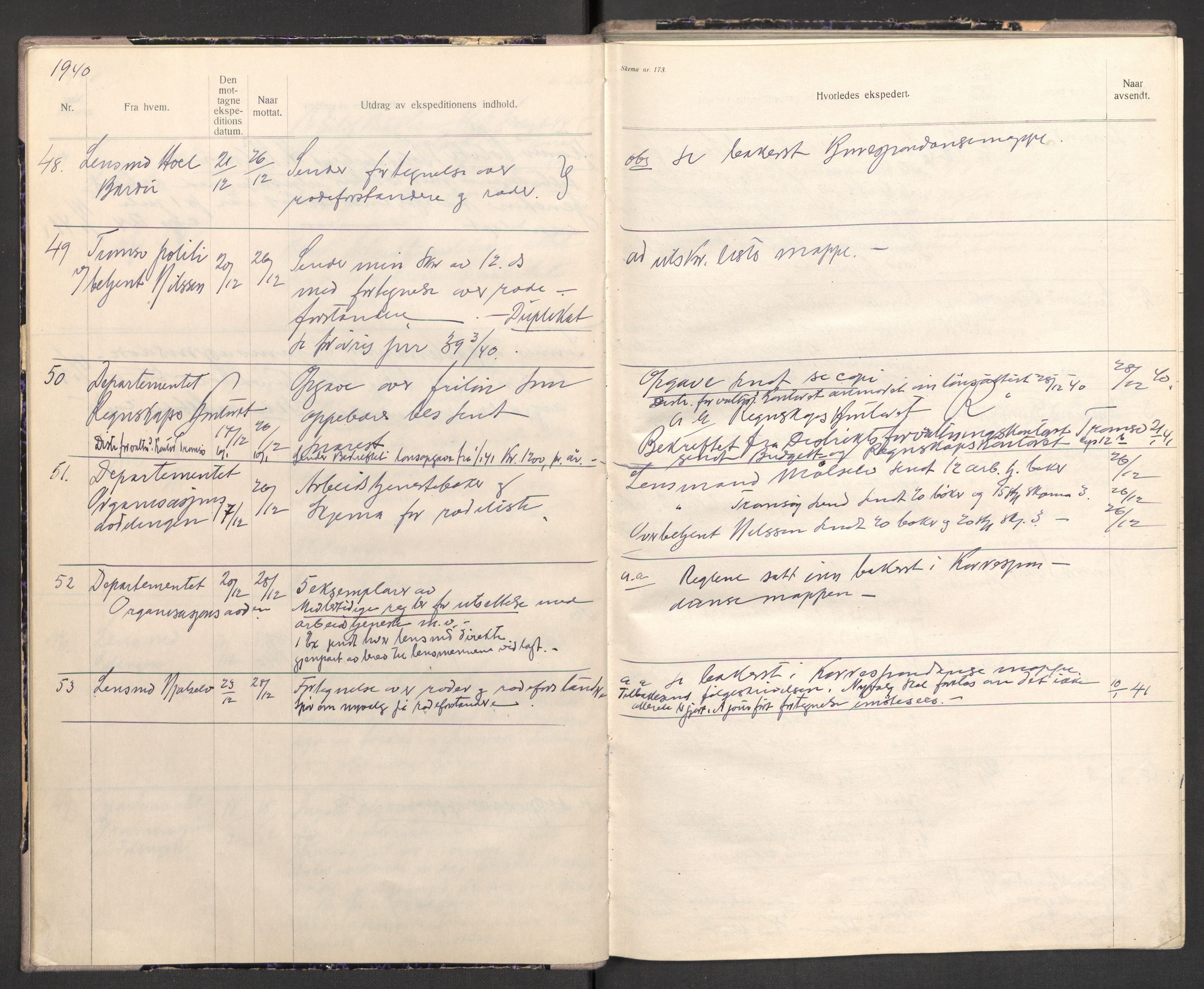 Norges arbeidstjeneste, AV/RA-S-5014/C/Ca/L0001: Journal for utskrivning Nordland og Troms, 1940-1942, p. 14